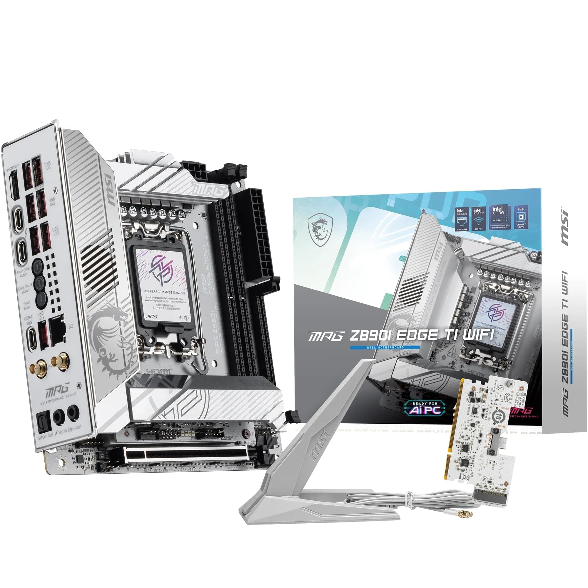 MSI MPG Z890I Edge TI WiFi Mainboard, Mini-ITX - Unterstützt Intel Core Ultra Prozessoren (Serie 2), LGA 1851-110A SPS VRM, DDR5 Memory Boost (8600+ MT/s OC), PCIe 5.0 x16, M.2 Gen5, Wi-Fi 7, 5G LAN