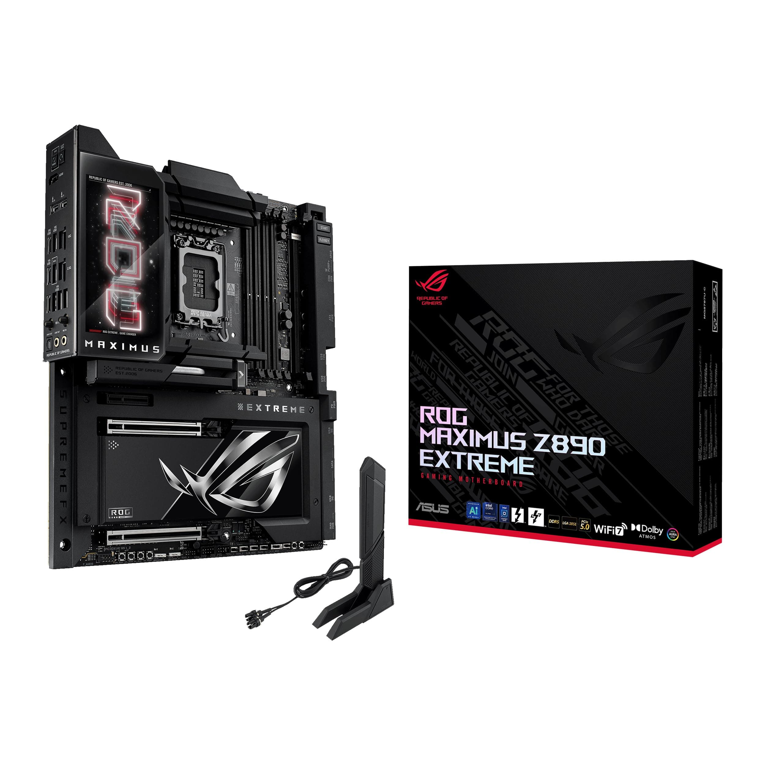 ASUS ROG Maximus Z890 Extreme Intel® Z890 LGA 1851 E-ATX, Advanced AI PC-Ready, 24+2+1+2 Schritte, DDR5, WiFi7, 2.5G/10G LAN, PCIe® 5.0 M.2, Thunderbolt™ 5, USB Type-C®, AI OC, 5" LCD
