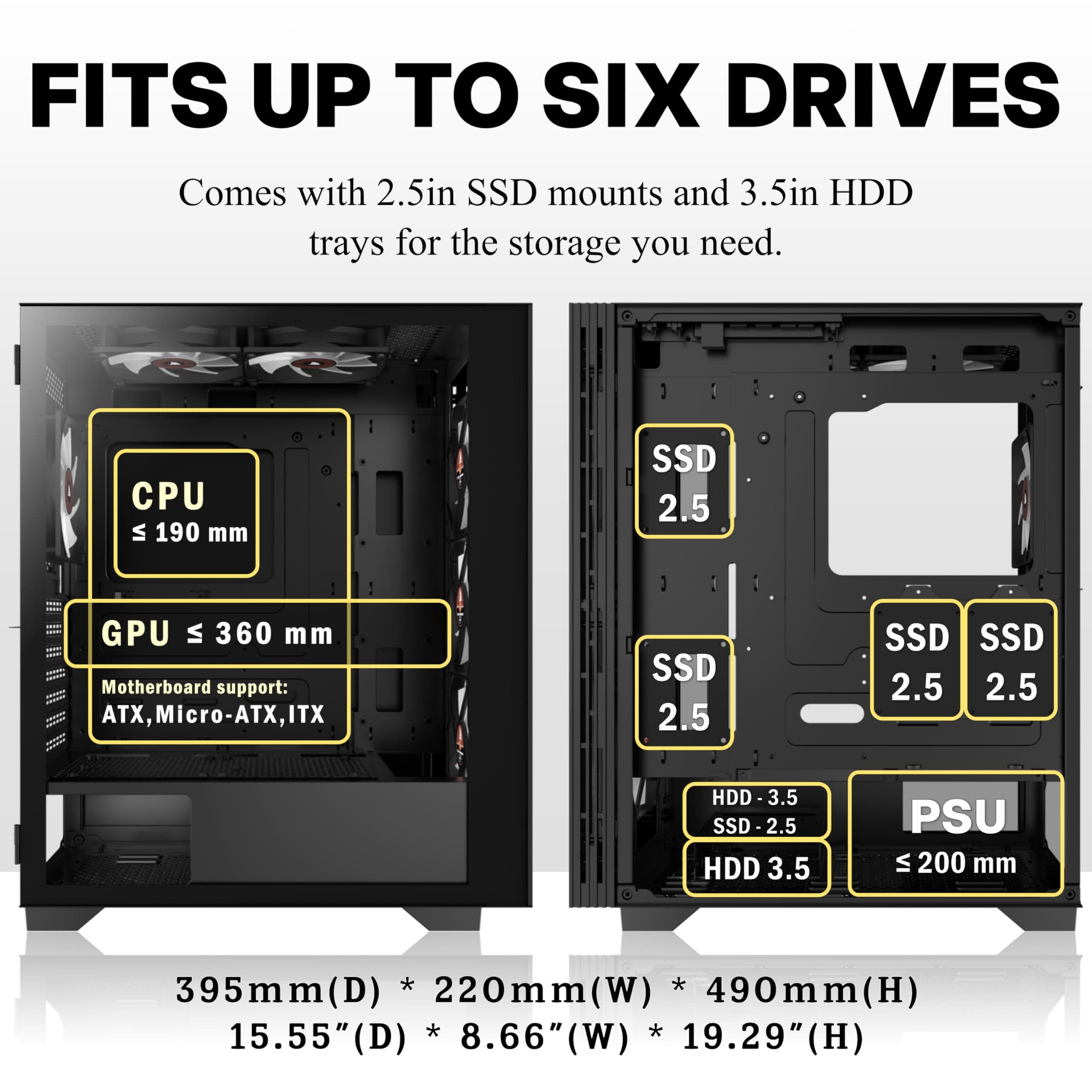 KEDIERS PC-Gehäuse, vorinstalliert 6*PWM ARGB-Gehäuselüfter, ATX Mid Tower, Gaming-Gehäuse mit Öffnung aus gehärtetem Glas, Seitenteiltür, Netz-Computergehäuse, schwarz Bild 7