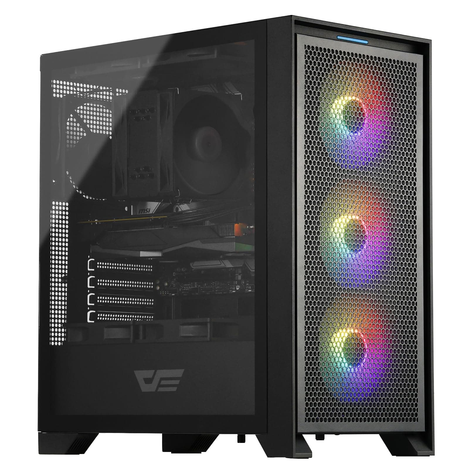 darkFlash ATX Mid-Tower Gaming-PC-Gehäuse, vorinstallierte 3x120mm RGB-Lüfter, abnehmbare große Mesh-Frontblende, USB 3.0-fähig, Seitenwand aus gehärtetem Glas für optimale Belüftung, Schwarz (DRX70)