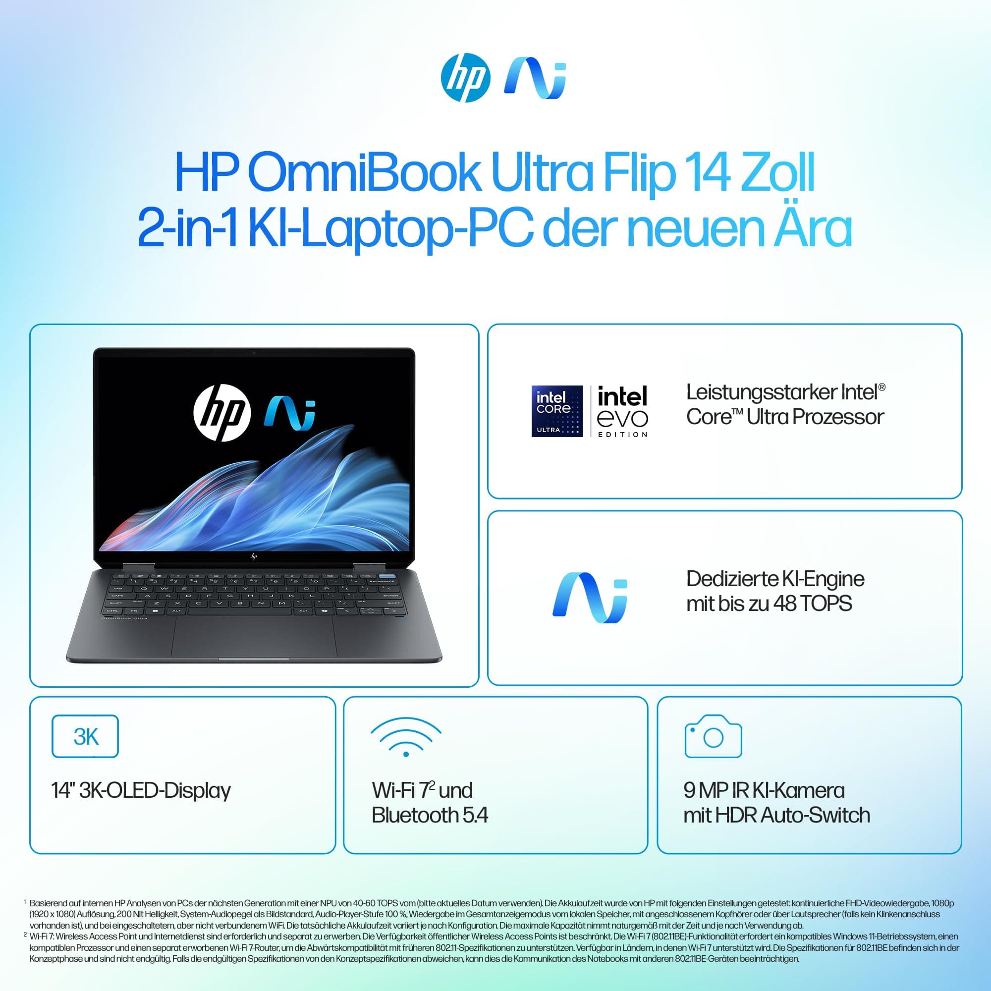 HP OmniBook Ultra Flip 2-in-1 Laptop (14" 2.8K OLED Touchscreen, Intel Core Ultra 7, Copilot+ PC, 16GB RAM, 1TB, Win11, QWERTZ) - Eclipse Gray Intel Core Ultra 7 258V Intel Arc Grafikkarte Bild 2