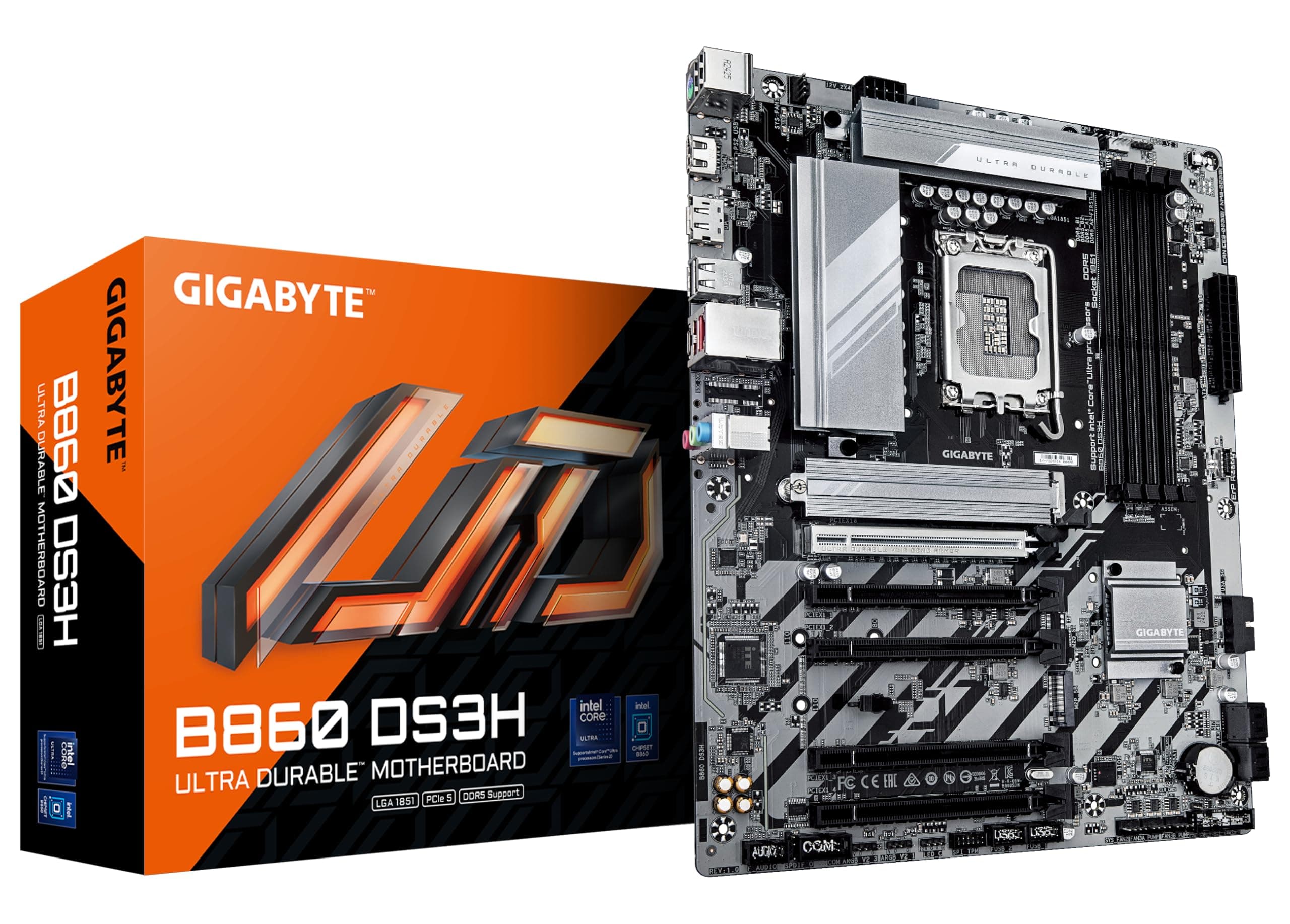 GIGABYTE B860 DS3H Mainboard - Intel Core Ultra CPUs, 8+1+2+2 Phasen VRM, bis zu 9066MHz DDR5, 1xPCIe 5.0 + 1xPCIe 4.0 M.2, 2,5 GbE LAN, USB 3.2 Gen 2x2 Bild 2