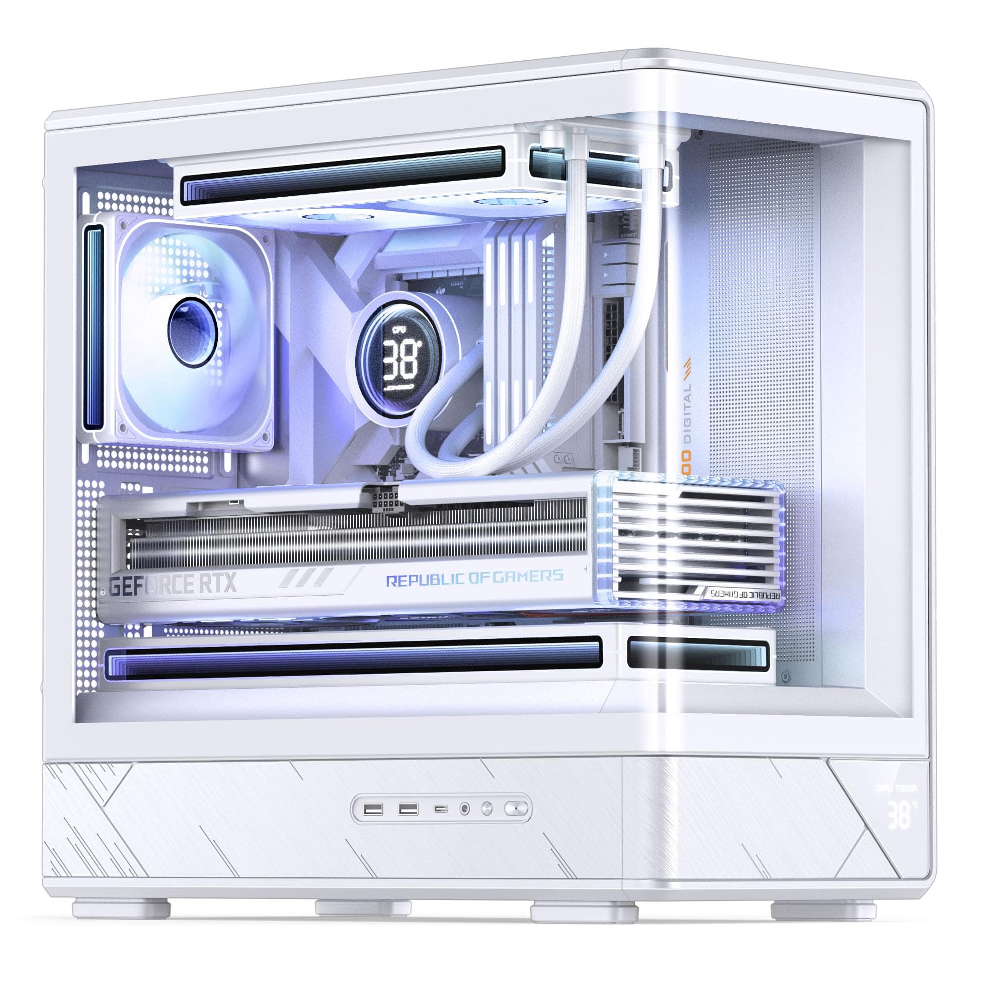 Jonsbo D200 PC-Gehäuse Mini-Tower mATX mit Tempered Glass, Display an der Front, Platz für 7 Lüfter und 240 mm Radiator – weiß Bild 7