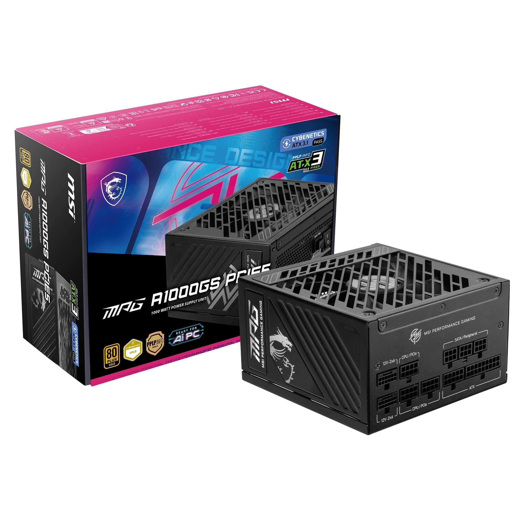 MSI MPG A1000GS PCIE5 ATX 3.1 Gaming-Netzteil, modular, 80 Plus Gold 1000 W, 100% japanische 105 °C Kondensatoren, ATX-Netzteil