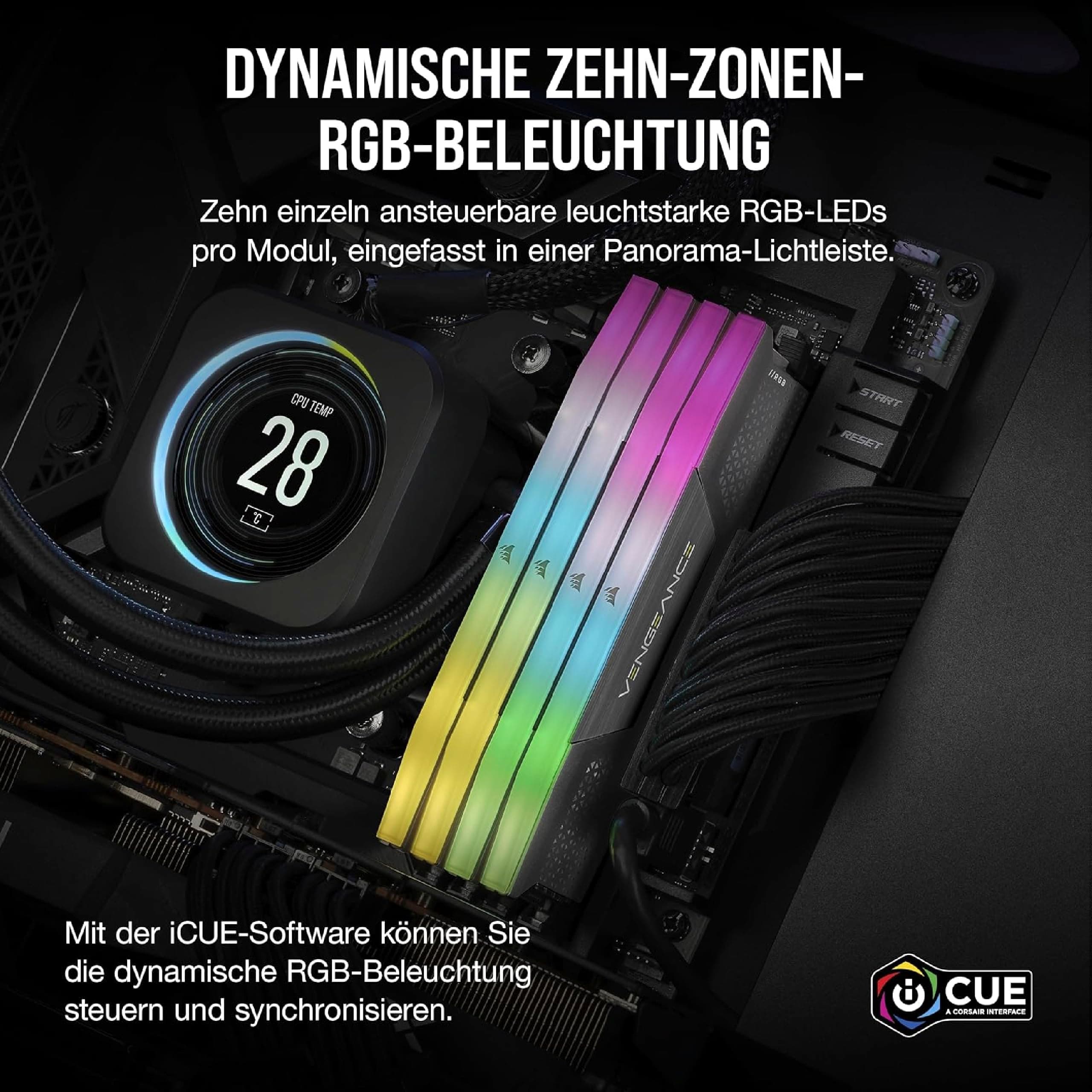CORSAIR VENGEANCE RGB DDR5 RAM 32GB (2x16GB) Bis zu 5600MHz CL40 AMD EXPO Intel XMP 3.0 Desktop-Arbeitsspeicher – Grau (CMH32GX5M2B5600Z40) Bild 7