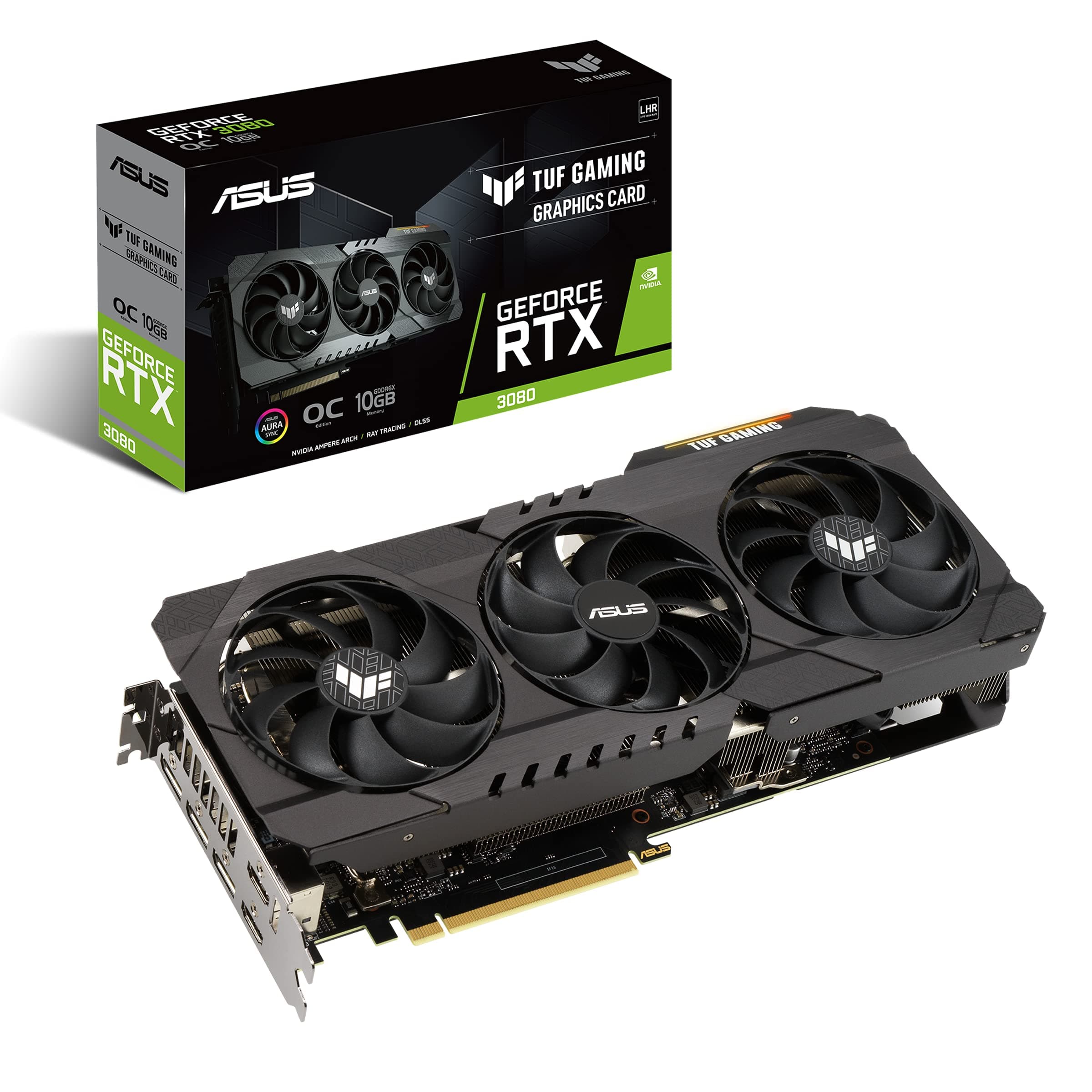 Asus TUF Gaming NVIDIA GeForce RTX 3080 V2 OC Edition Grafikkarte (PCIe 4.0, 10GB GDDR6X, LHR, HDMI 2.1, DisplayPort 1.4a, Dual Ball Fan Bearings, Military Grade Certification, GPU Tweak II)