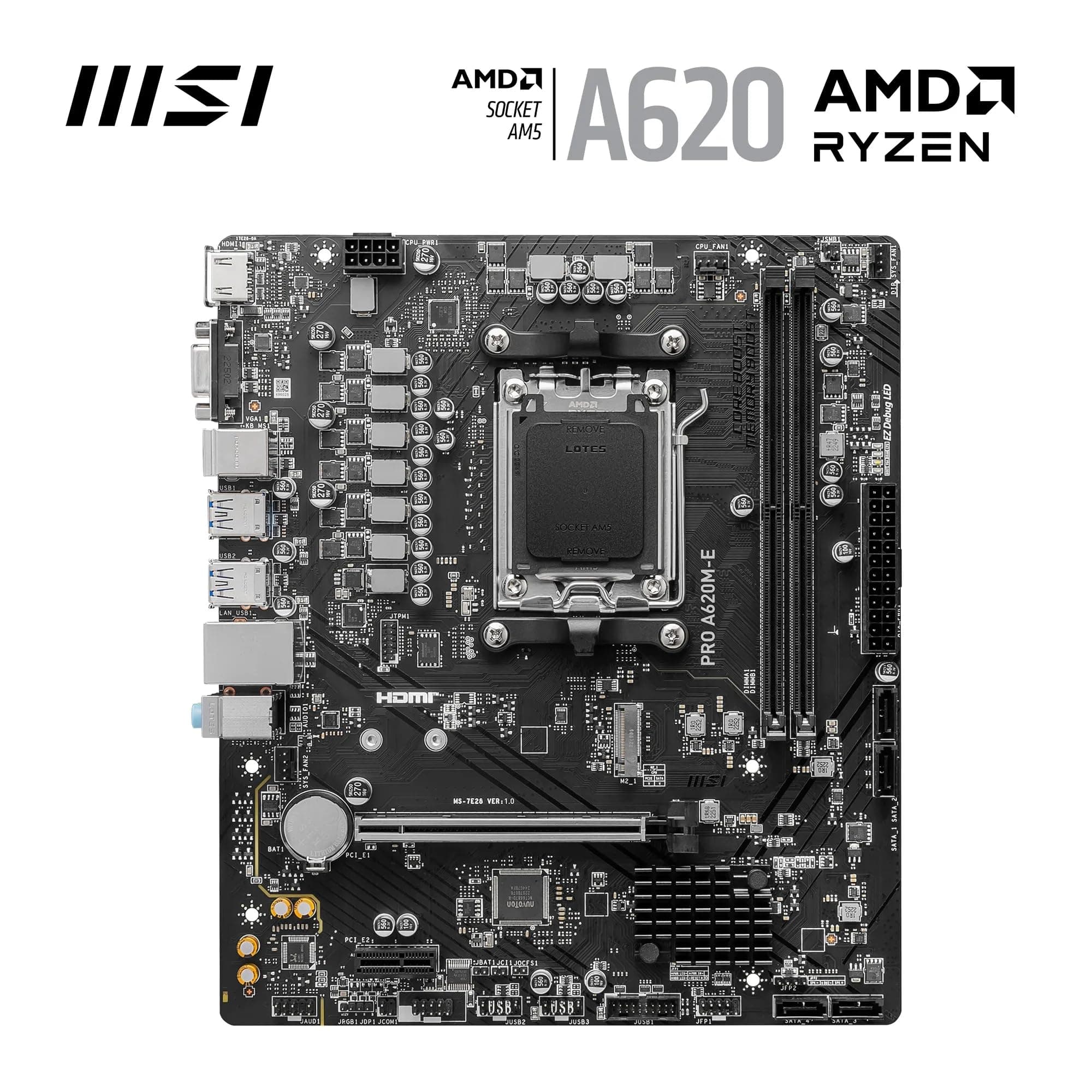 MSI PRO A620M-E Mainboard Micro-ATX - Unterstützt AMD Ryzen 7000 Series Prozessoren, AM5 - DDR5 Memory Boost 6400+MHz/OC, 1 x PCIe 4.0 x16, 1 x M.2 Gen4 PRO A620M-E Micro-ATX Bild 3