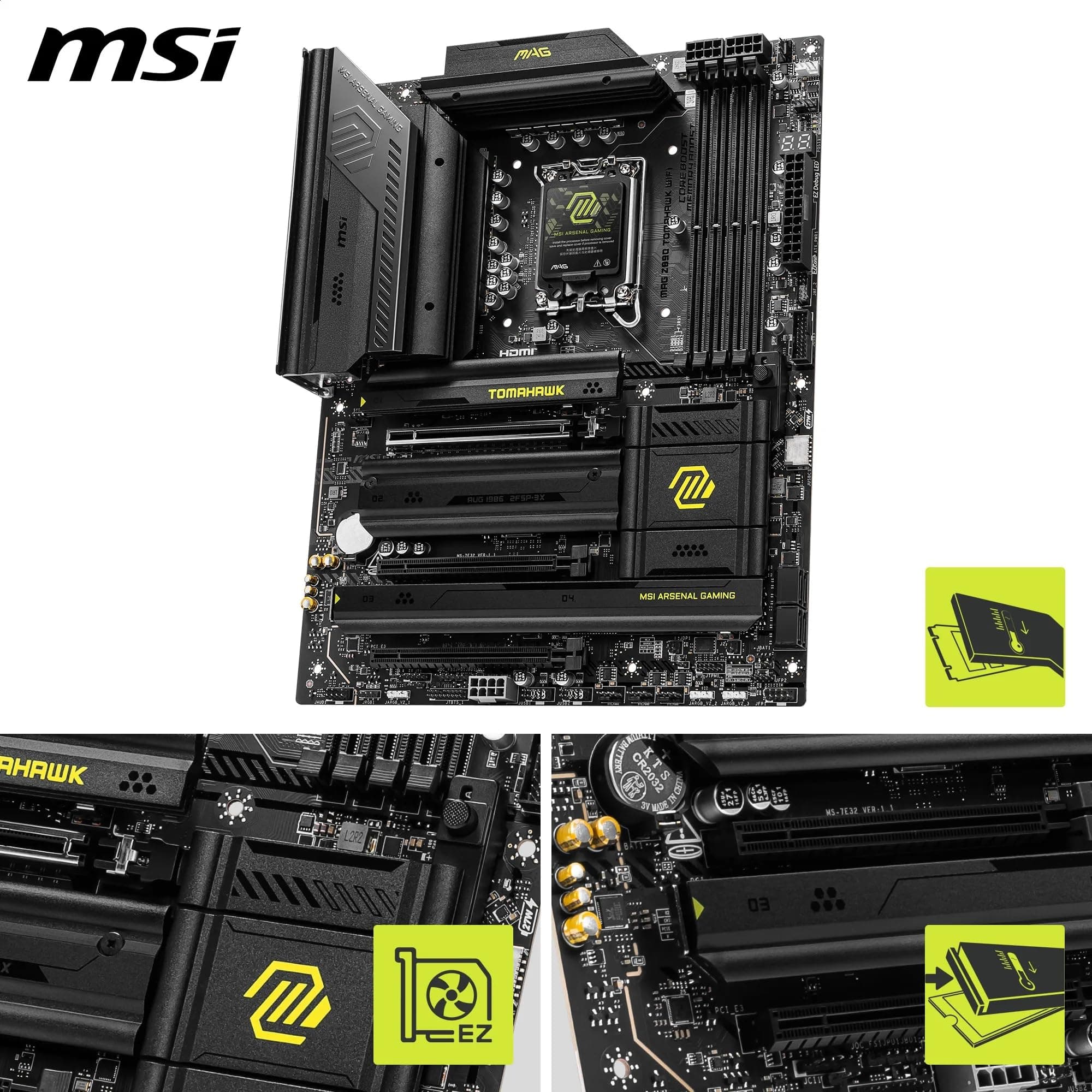 MSI MAG Z890 Tomahawk WiFi Mainboard, ATX - Unterstützt Intel Core Ultra Prozessoren (Series 2), LGA 1851 - DDR5 Memory Boost 4 x DDR5 (9200+ MT/s OC), 1 x PCIe 5.0 x16, 1 x M.2 Gen5, 5G LAN, Wi-Fi 7 Bild 5