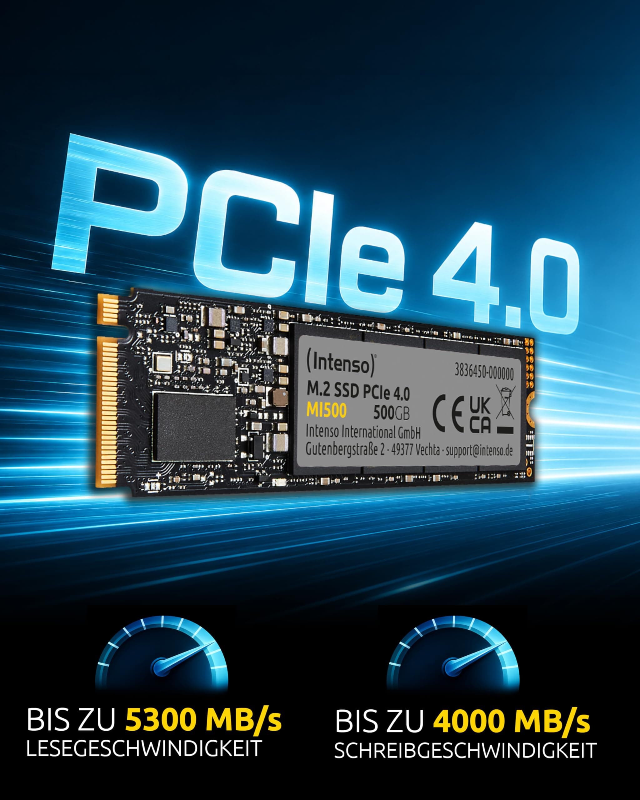 Intenso MI500 500 GB NVMe SSD, M.2 Interne SSD, PCIe 4.0 Gen4x4, 5300 MB/s Lesen, 4000 MB/s Schreiben, Solid State Drive, 500 GB 500GB M.2 PCIe MI500 Bild 3