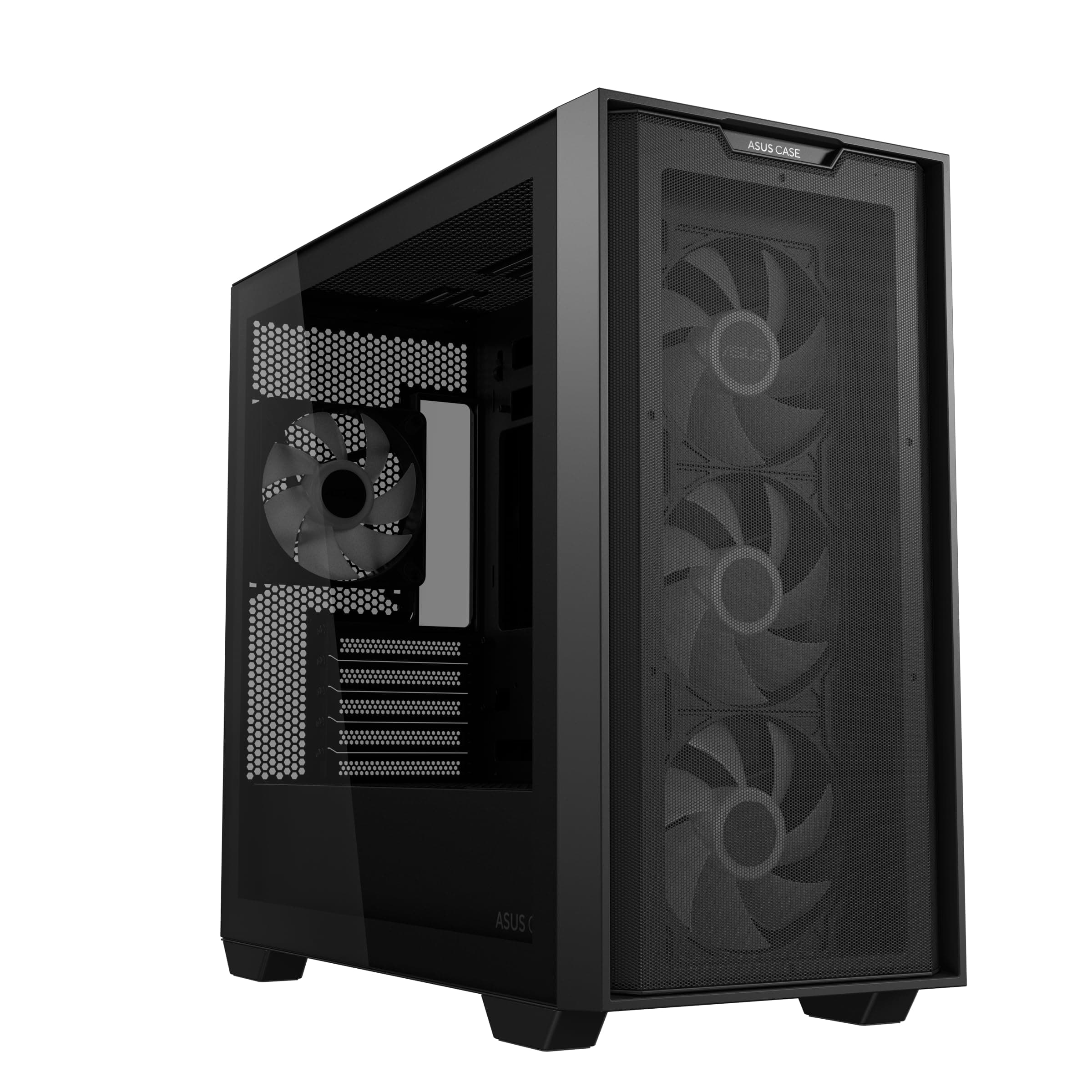 ASUS A21 Plus TG ARGB Black microATX PC Gehäuse (vorinstallierte ARGB-Lüfter, Mesh Frontpanel, kompatibel mit Mainboards mit versteckten Anschlüssen, 360-mm-Radiatoren, 380-mm-Grafikkarten, schwarz) Schwarz A21 Plus TG Bild 2