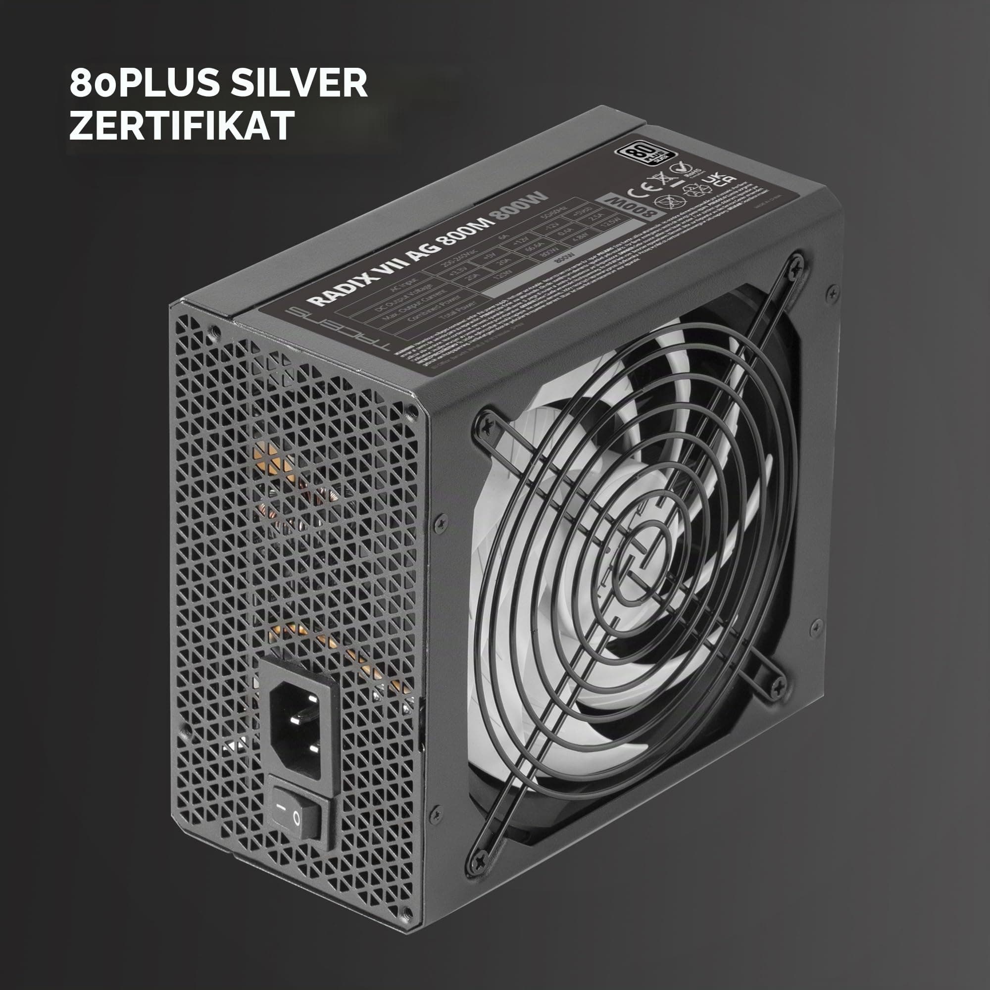 Tacens Radix VII AG 800, Vollmodulares 800W ATX-Netzteil, 10 Jahre Garantie, 80Plus Silver, +87% Wirkungsgrad, 140mm FDB-Lüfter mit AI-RPM Technologie, Japanische-Kondensatoren 105º, Schwarz Bild 3