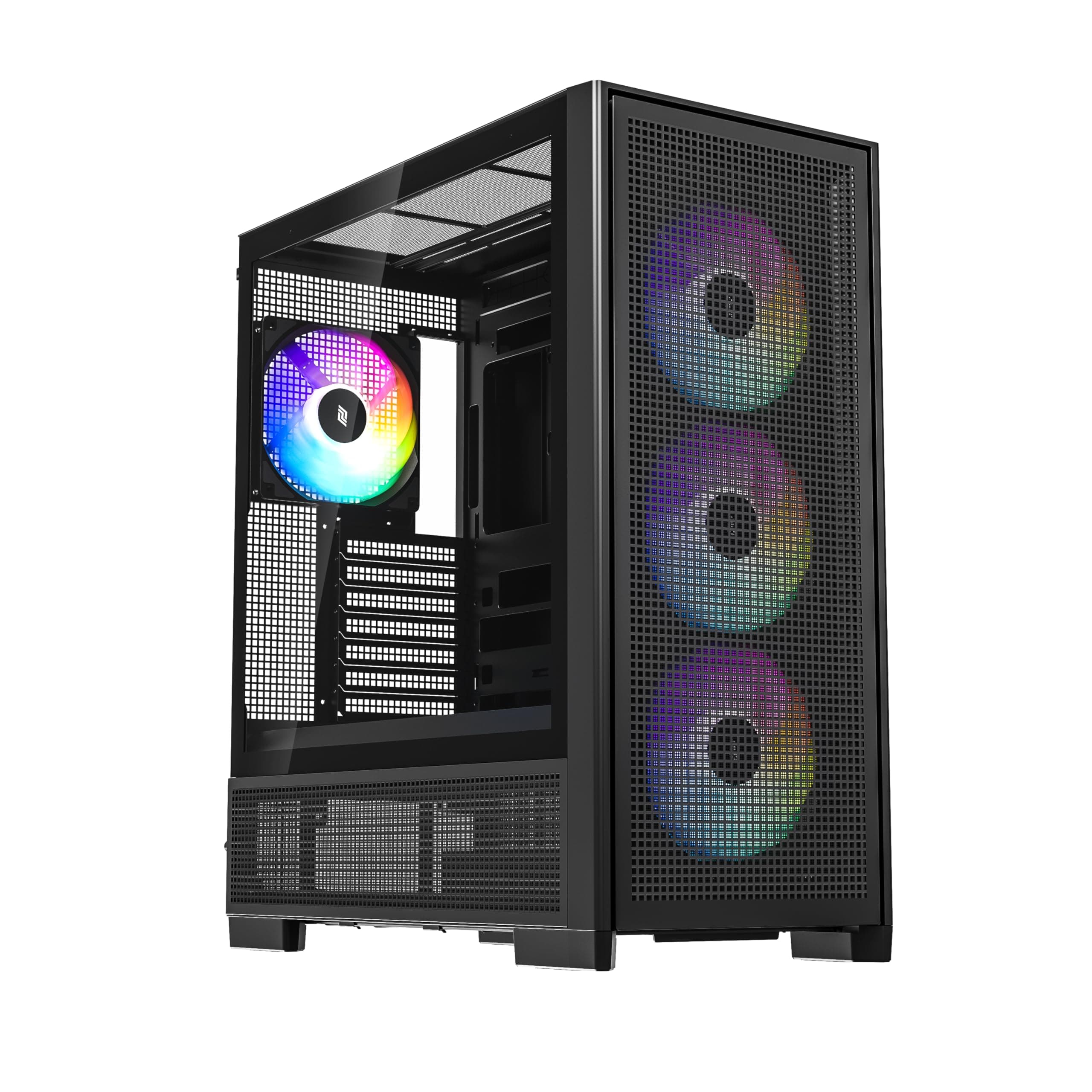 Air 2000 A-RGB Black Midi Tower PC-Gehäuse, Glas-Seitenfenster, 7 RGB-Lüfter, extremer Airflow, ASUS BTF & MSI Project Zero, PWM / 3- & 4-Pin, 420mm Radiator, E-ATX, ATX/mATX/ITX, USB-C Schwarz AIR 2000