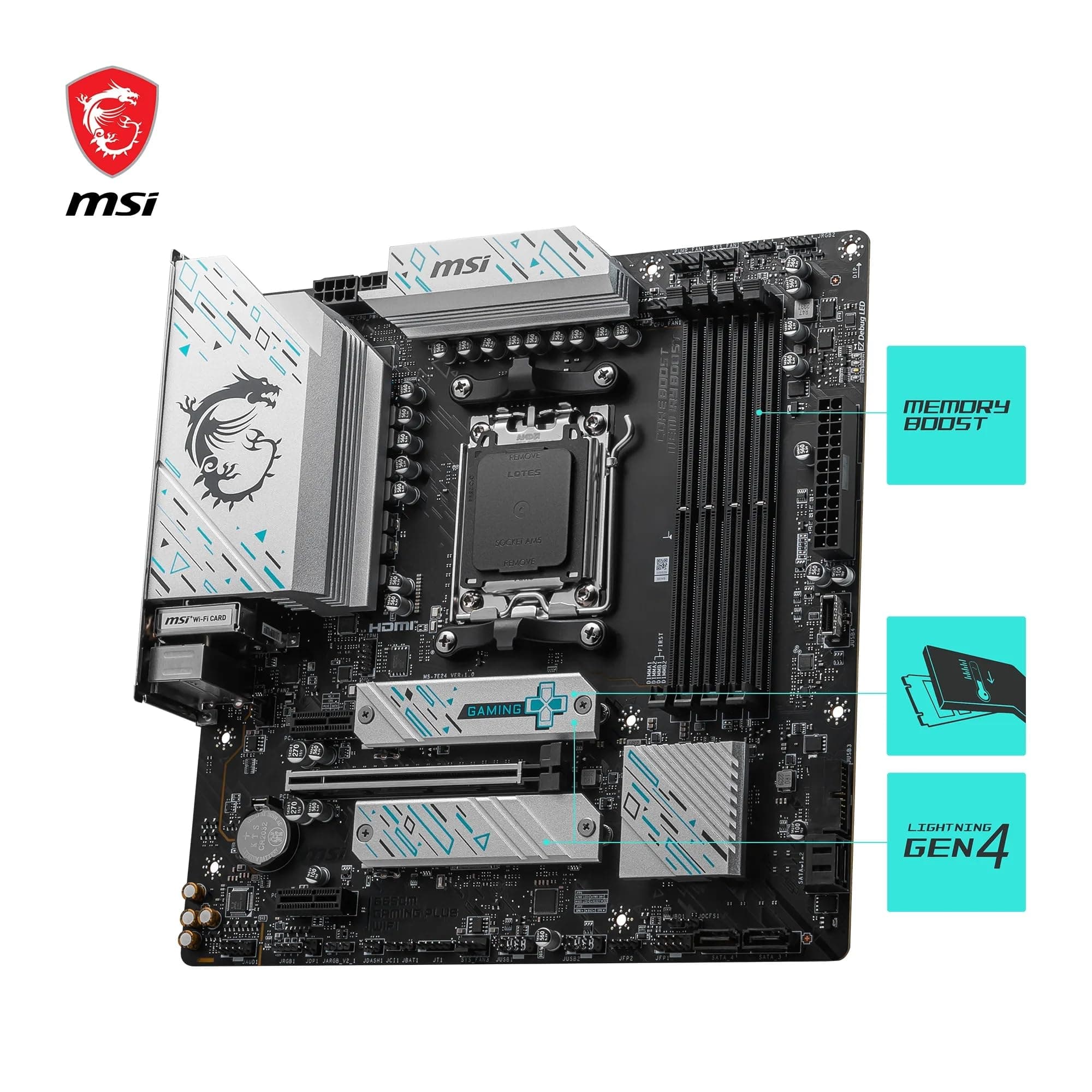 MSI B650M Gaming Plus WiFi Motherboard, mATX - Unterstützt Ryzen 9000, 8000 & 7000 Prozessoren, AM5 - DDR5 Memory Boost 7800+ MHz/OC, PCIe 4.0 x16, M.2 Gen4, Wi-Fi 6E Bild 6