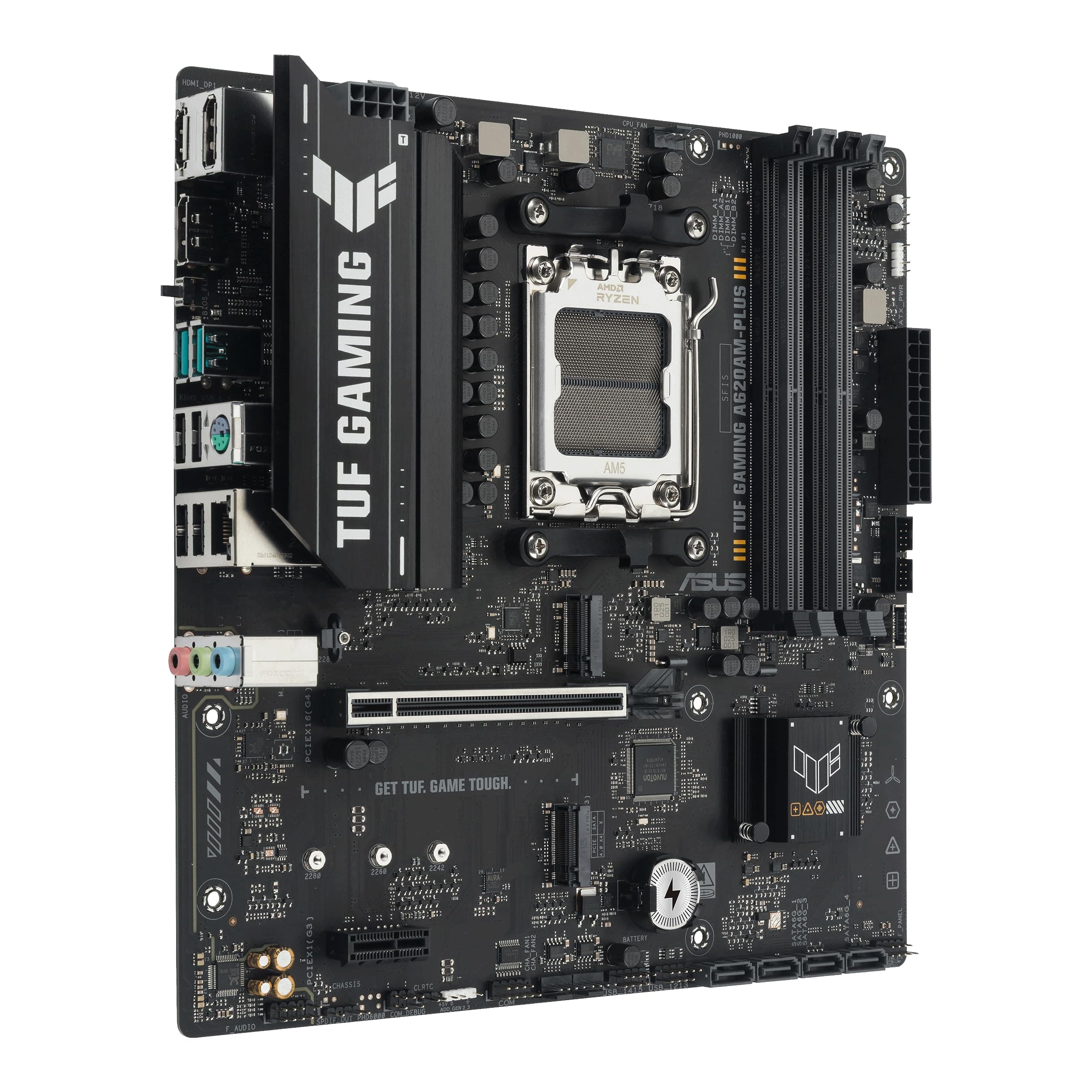 ASUS TUF Gaming A620M-PLUS mATX Mainboard (DDR5, PCIe 4.0, 2X M.2, 2.5Gb LAN, HDMI, DP, USB 10Gb/s Typ-A & 5Gb/s Typ-C, BIOS Flashback, M.2 Q-Latch, Aura Sync, 8+2+1 Phasen Design) Bild 3