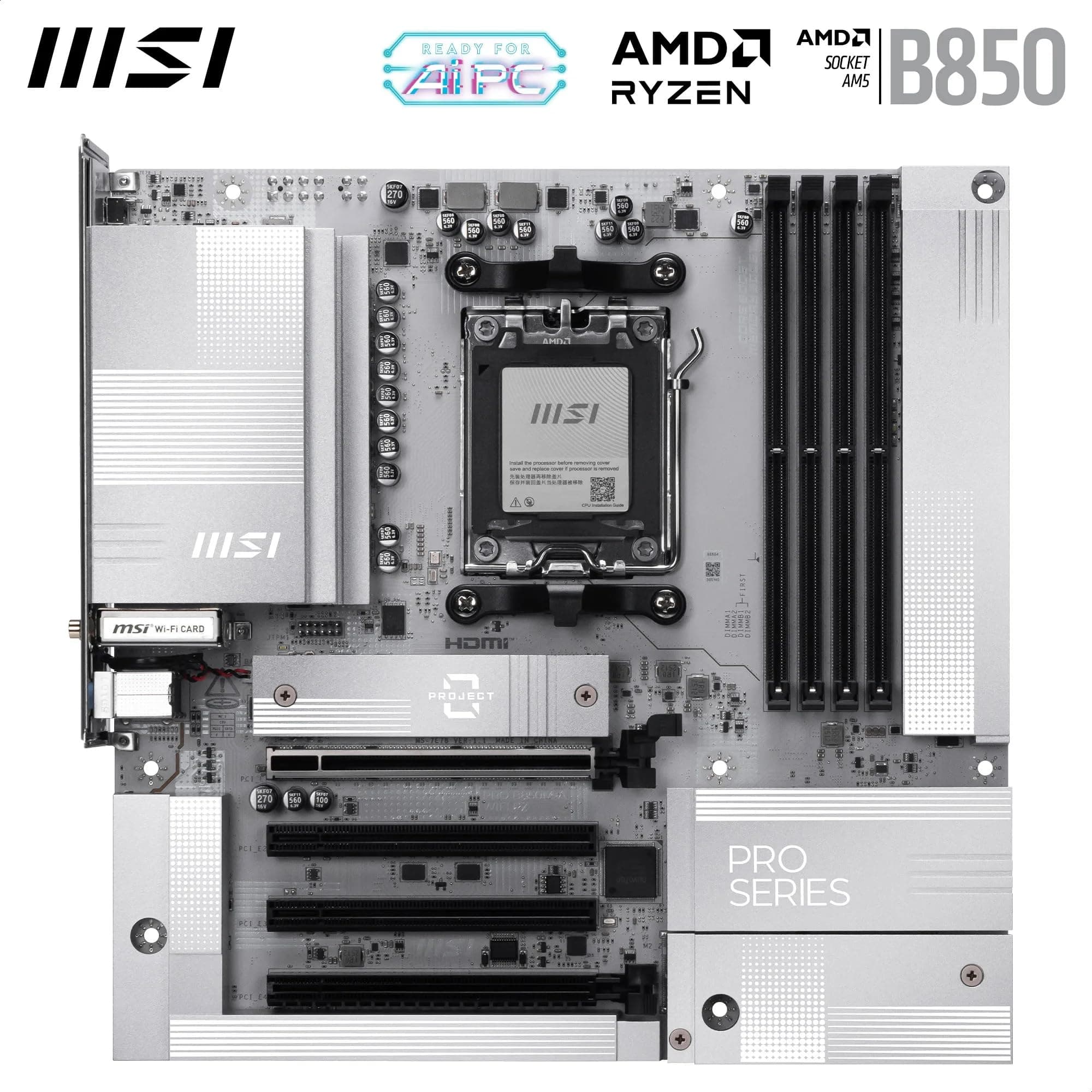 MSI PRO B850M-A WiFi PZ Motherboard, Back-Connect mATX - Unterstützt AMD Ryzen 9000/8000/7000 Prozessoren, AM5 - DDR5 Memory Boost (8200+ MT/s OC), PCIe 5.0 x16 & 4.0 x4, M.2 Gen5, Wi-Fi 7, 5G LAN Bild 3