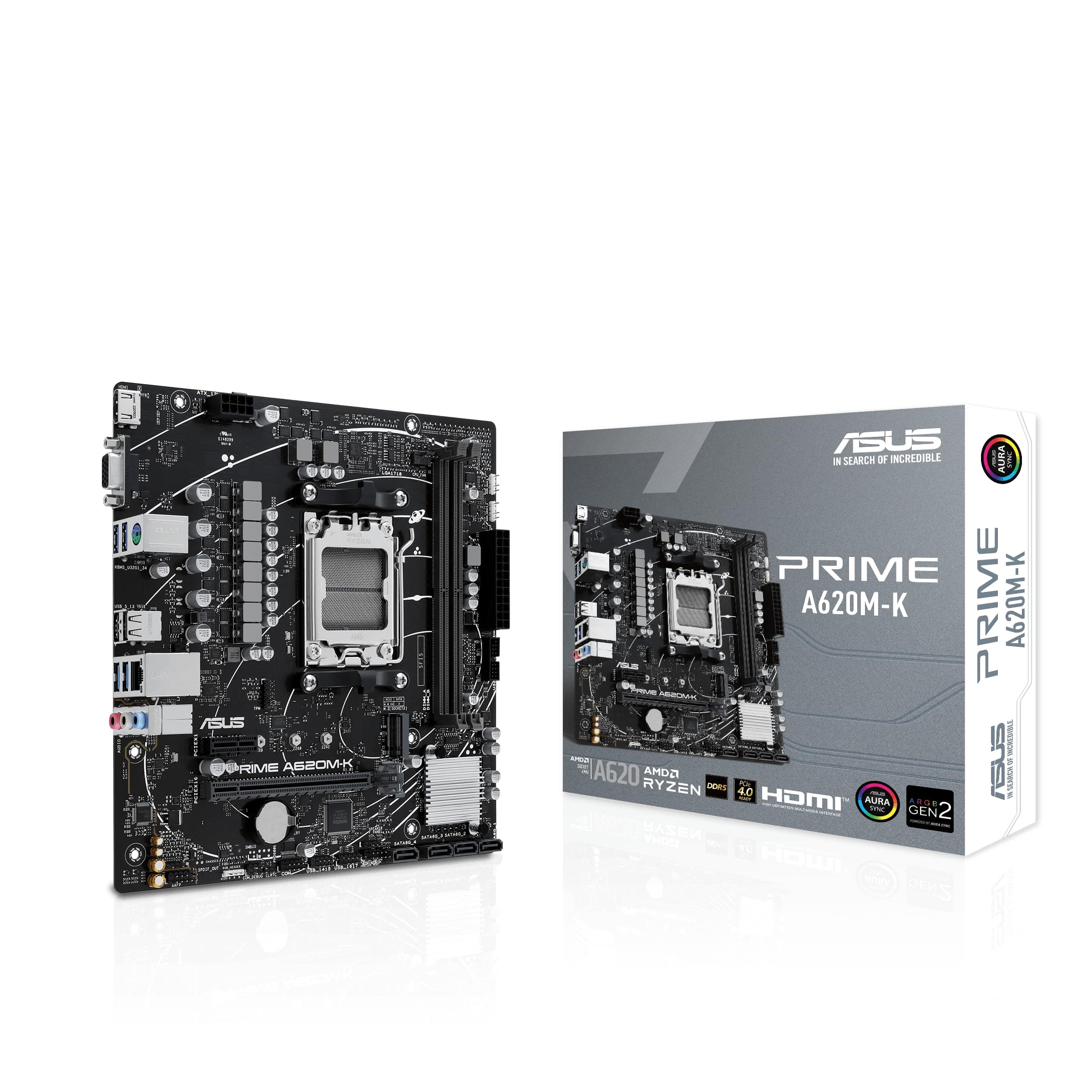 ASUS Prime A620M-K Mainboard Sockel AMD A620 (Ryzen 7000, Micro-ATX, DDR5 Speicher, PCIe 4.0, BIOS Flashback, USB 3.2 Gen 2, Aura Sync) Bild 2