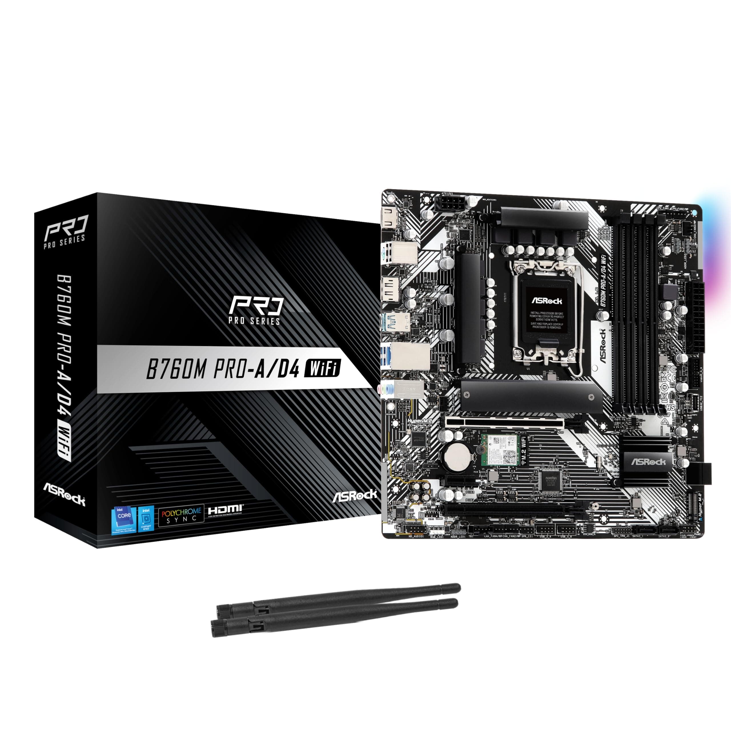 ASRock Motherboard B760M Pro-A/D4 WiFi, Intel 12. Generation und 13. Generation CPU (LGA1700), B760 Chipsatz, DDR4, Bluetooth ausgestattet, Micro ATX Motherboard 1. DDR4 M-ATX WLAN-Modell