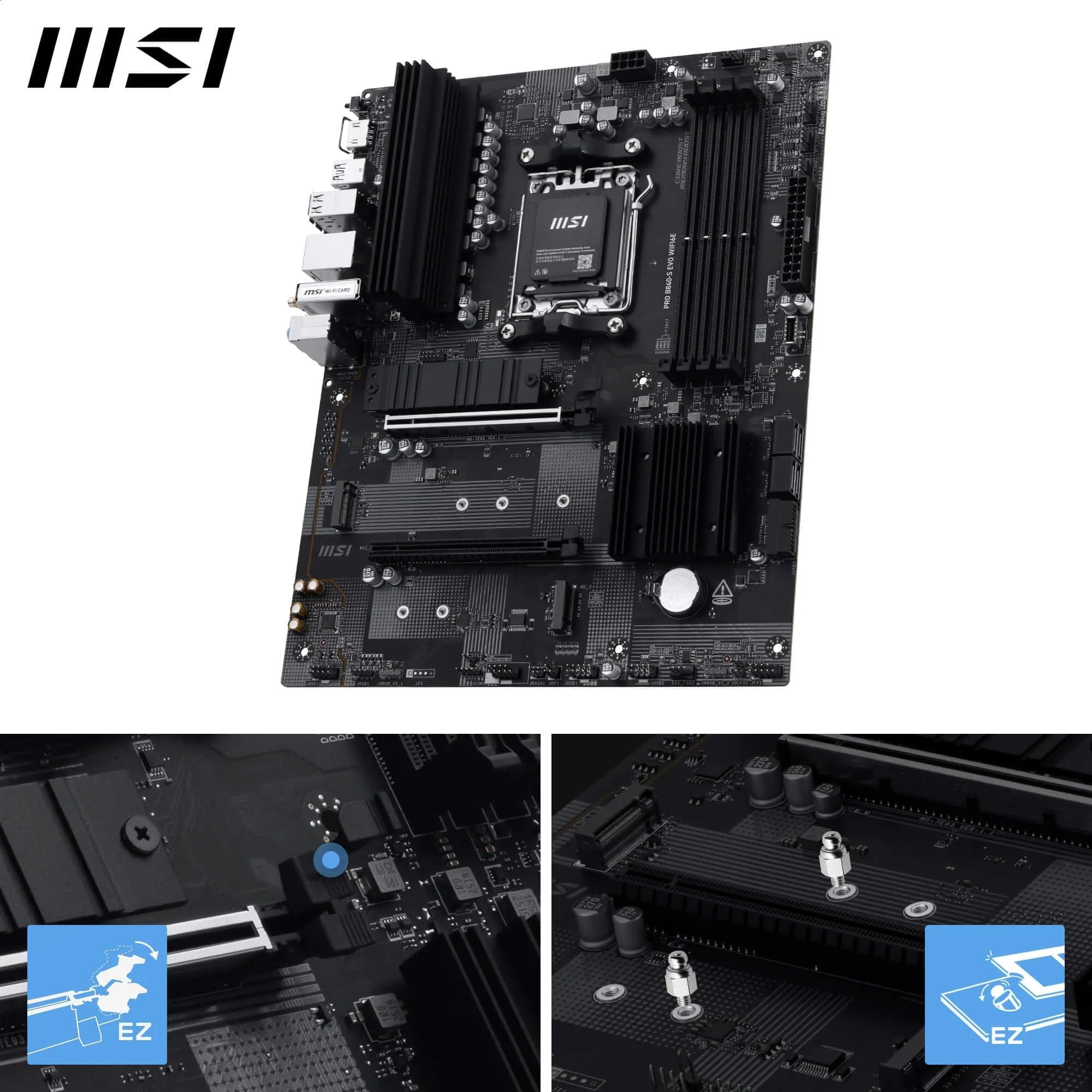 MSI PRO B840-S EVO WIFI6E Mainboard, ATX - Unterstützt AMD Ryzen 9000/8000 / 7000 Prozessoren, AM5 - DDR5 Memory Boost (bis zu 8000+ MT/s OC), PCIe 4.0 x16, M.2 Gen4, Wi-Fi 6E, 2.5G LAN Bild 5