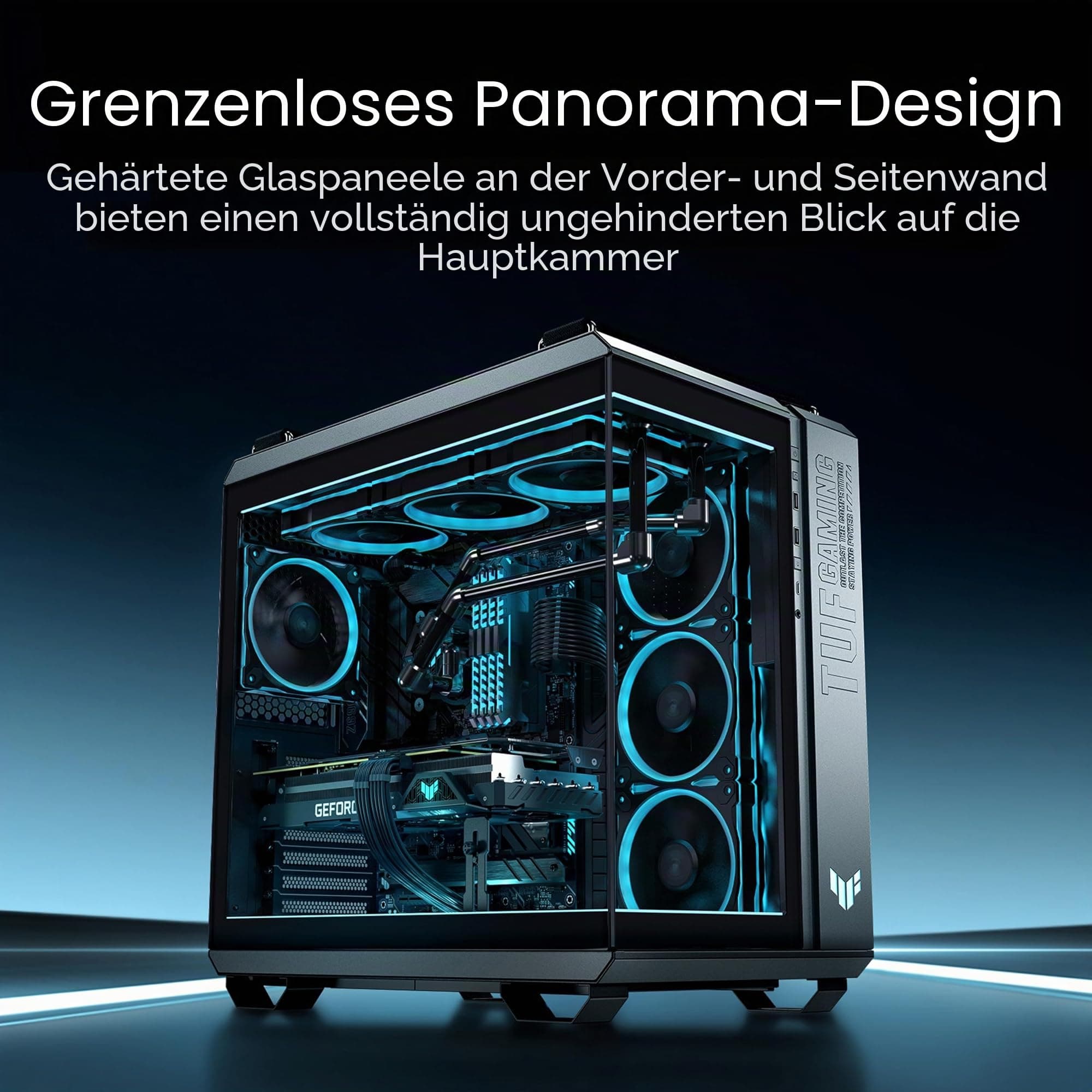 ASUS TUF GAMING GT502 Horizon TG ARGB Black modulares Zweikammer-Gehäuse (Panoramadesign, 4 vorinstallierte ARGB-Lüfter, Front Panel High-Speed USB Type-C, schwarz) Bild 5