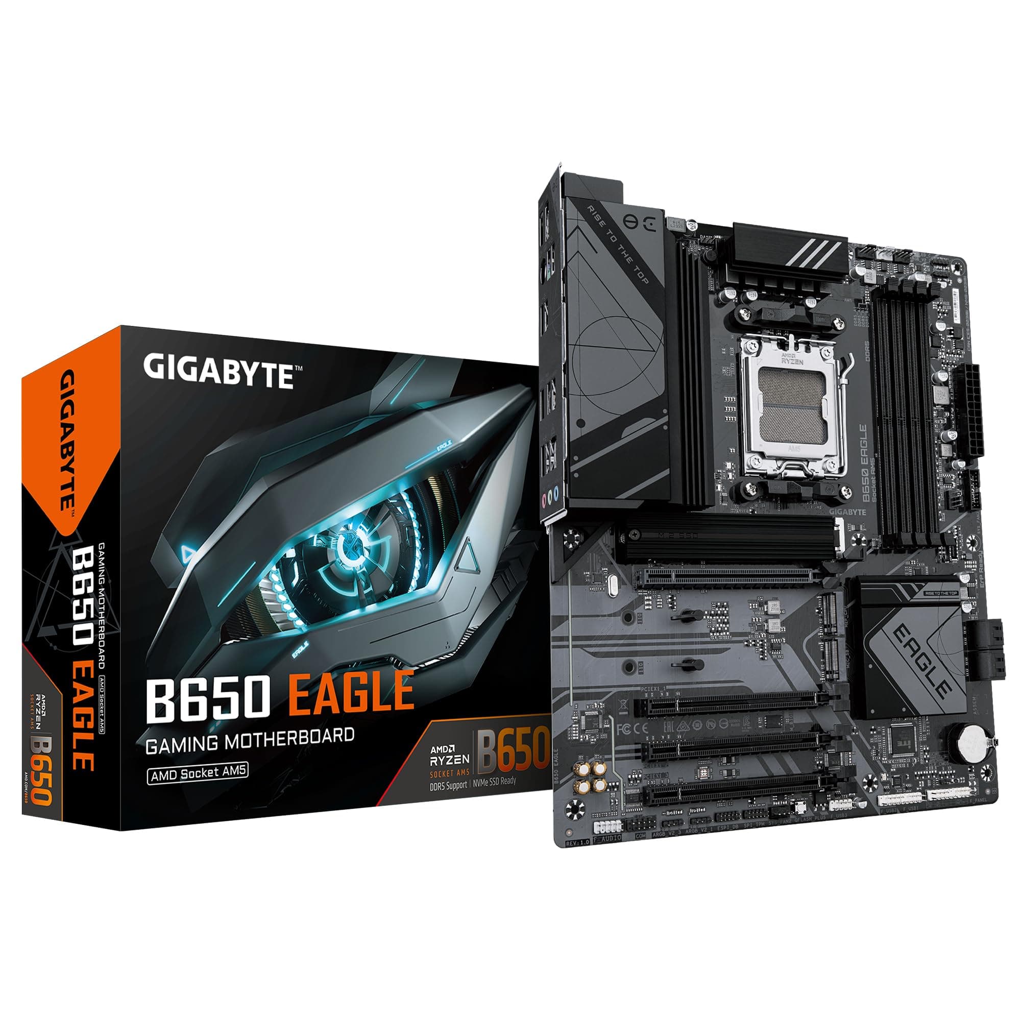 GIGABYTE B650 Eagle Mainboard - AMD Ryzen 9000er-Serie, 12+2+2 Phasen VRM, bis zu 7600 MHz DDR5 (OC), 1xPCIe 5.0 + 2xPCIe 4.0 M.2, GbE LAN, USB 3.2 Gen 2 Bild 2
