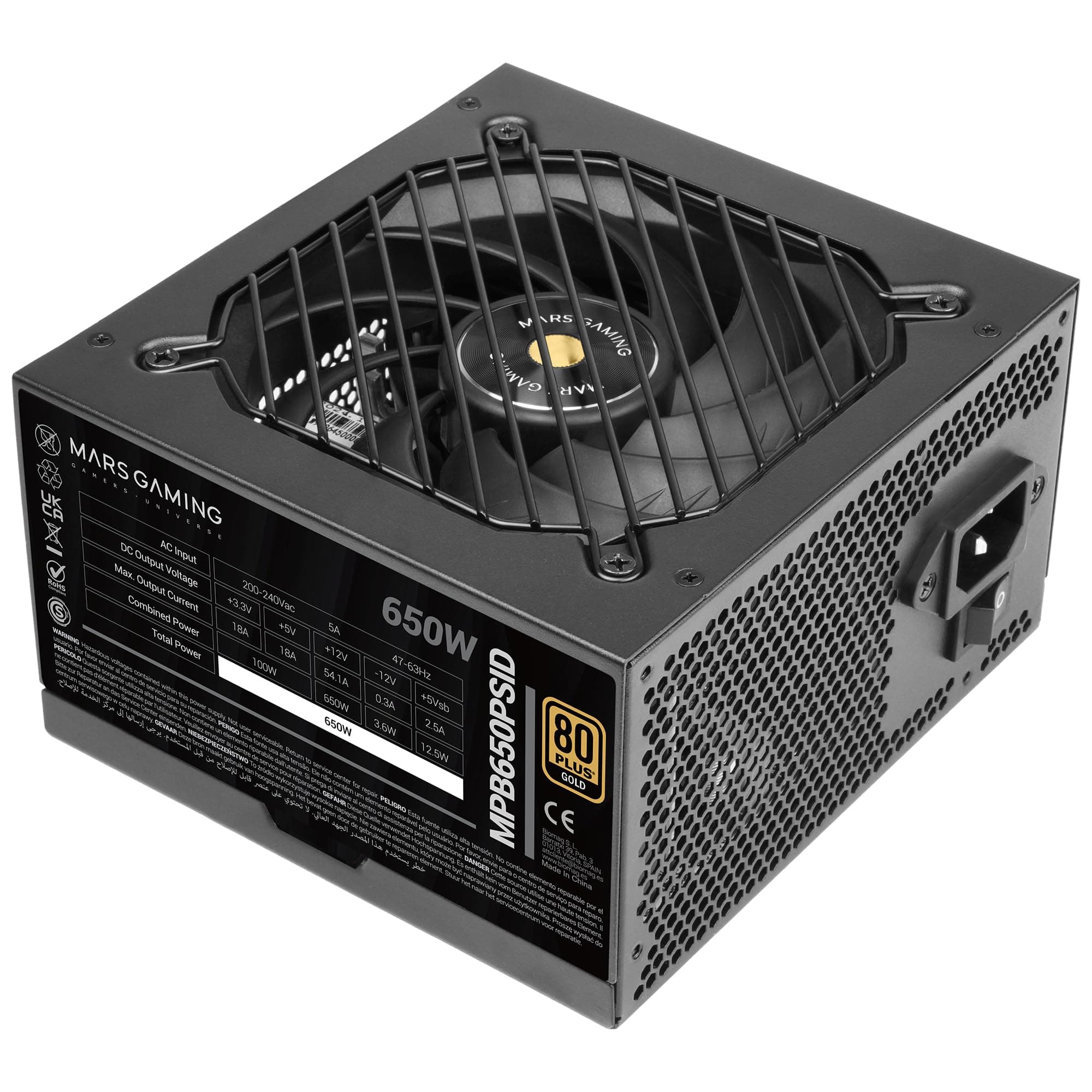 Mars Gaming MPB650PSID, PC-Netzteil 650W, 10 Jahre Garantie, 80Plus Gold 90%, Lüfter SI Extreme Silence, Technologien AI2-RPM, DC-DC und SMD, Anschlüsse ATX 3.1 und PCIe 5.1, Schwarz Bild 2