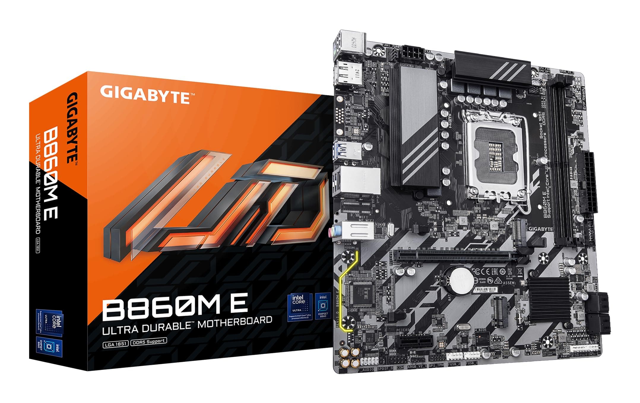 GIGABYTE B860M E Mainboard - Intel Core Ultra Series CPUs, 4+1+2 Phasen VRM, bis zu 8800MHz DDR5 (O.C), 2xPCIe 4.0 M.2, 1GbE LAN, USB 3.2 Gen 1 Bild 2