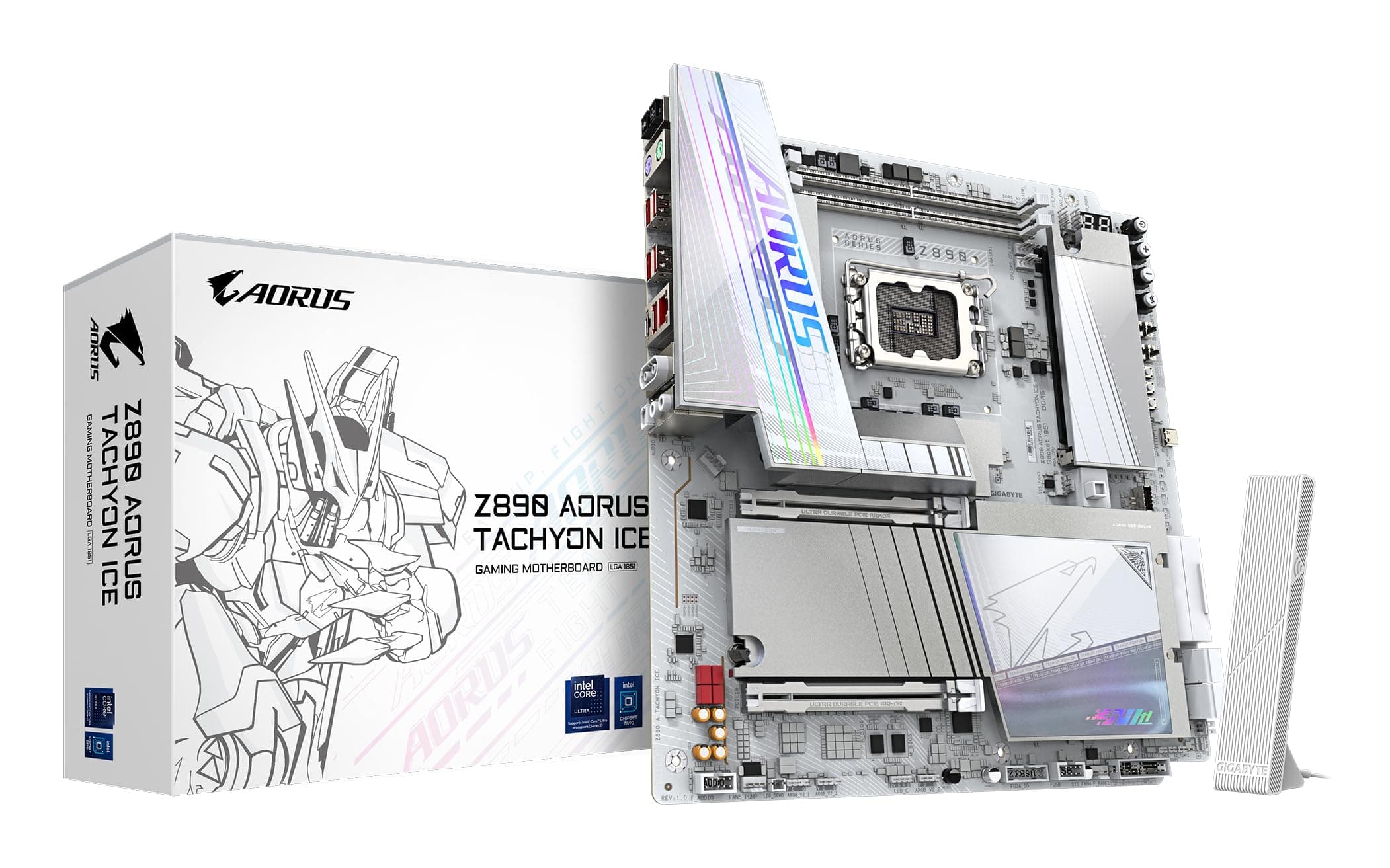 GIGABYTE Z890 AORUS Tachyon Ice Mainboard – Intel Core Ultra (Serie 2) Prozessoren, 18+1+2 Phasen VRM, bis zu 9500 MHz DDR5 (O.C), 1 x PCIe 5.0 + 3 x PCIe 4.0, Wi-Fi 7, 5 GbE LAN, USB 3.2 Gen 2x2 Bild 2