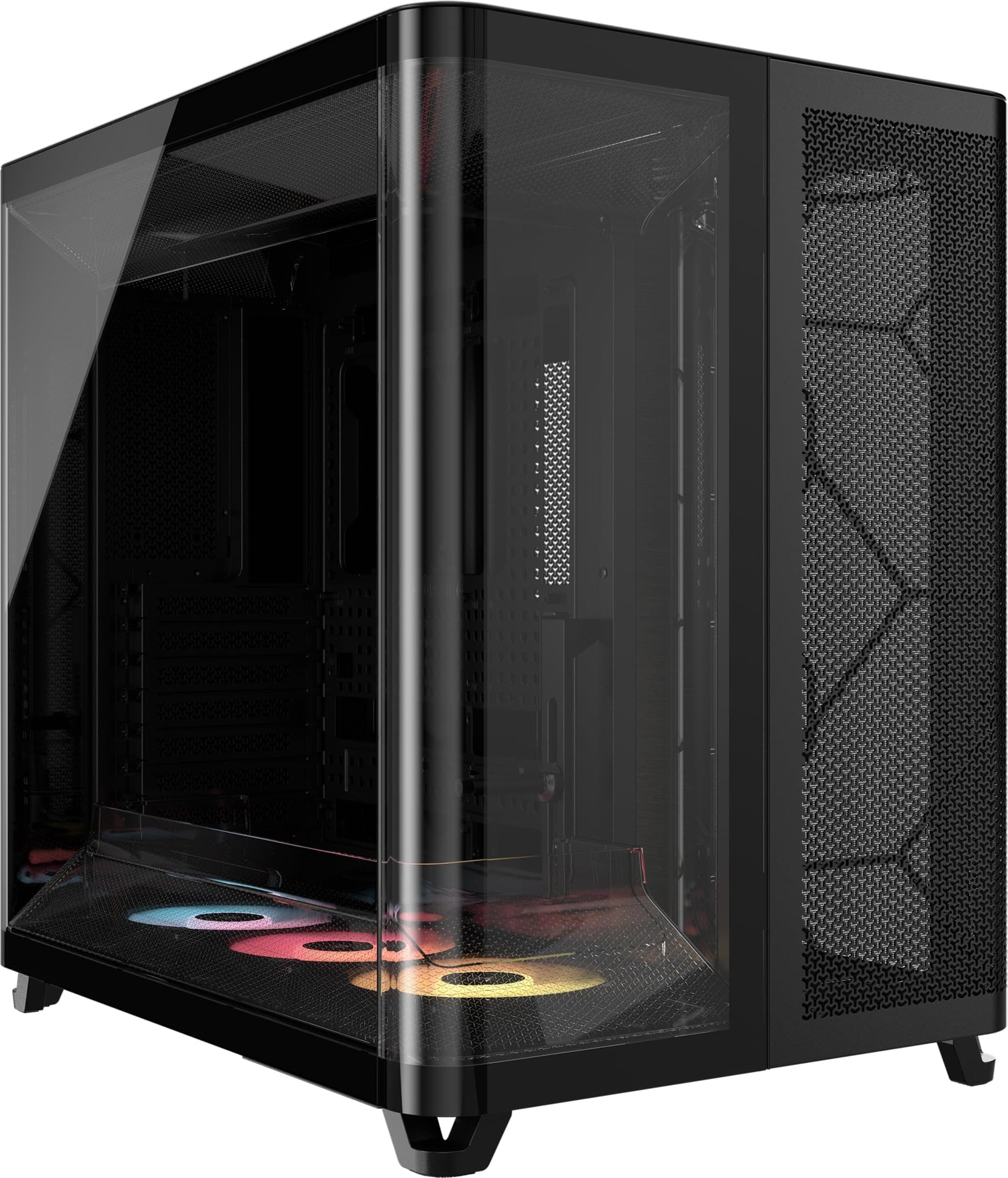 CORSAIR AIR 5400 RS-R ARGB Dreifach-Kammer-Mid-Tower PC-Gehäuse – 3X Vorinstallierte Reverse-Rotor RS120-R ARGB-Lüfter, Luftkanäle für Starke Kühlung, Reverse Motherboard-Unterstützung – Schwarz Bild 2