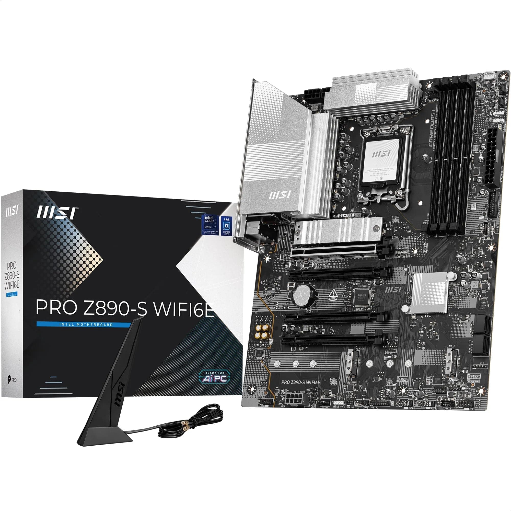 MSI PRO Z890-S WIFI6E Mainboard, ATX – Unterstützt Intel Core Ultra-Prozessoren (Series 2), LGA 1851 – DDR5 Memory Boost (8800+ MT/s OC), PCIe 5.0 x16 & 4.0 x16, M.2 Gen5, Wi-Fi 6E, 2,5G-LAN