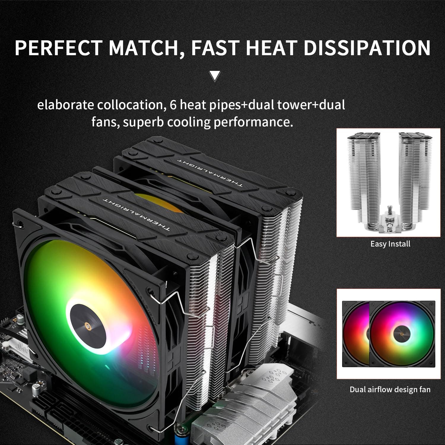 Thermalright Peerless Assassin 120 ARGB V3 CPU-Kühler, 6 Heatpipes CPU-Luftkühler, Dual TL-P12-S PWM-Lüfter, 157 mm hoch, für Intel LGA1700/1851/1150/1151/1200/2011, AM4/AM5 Bild 7