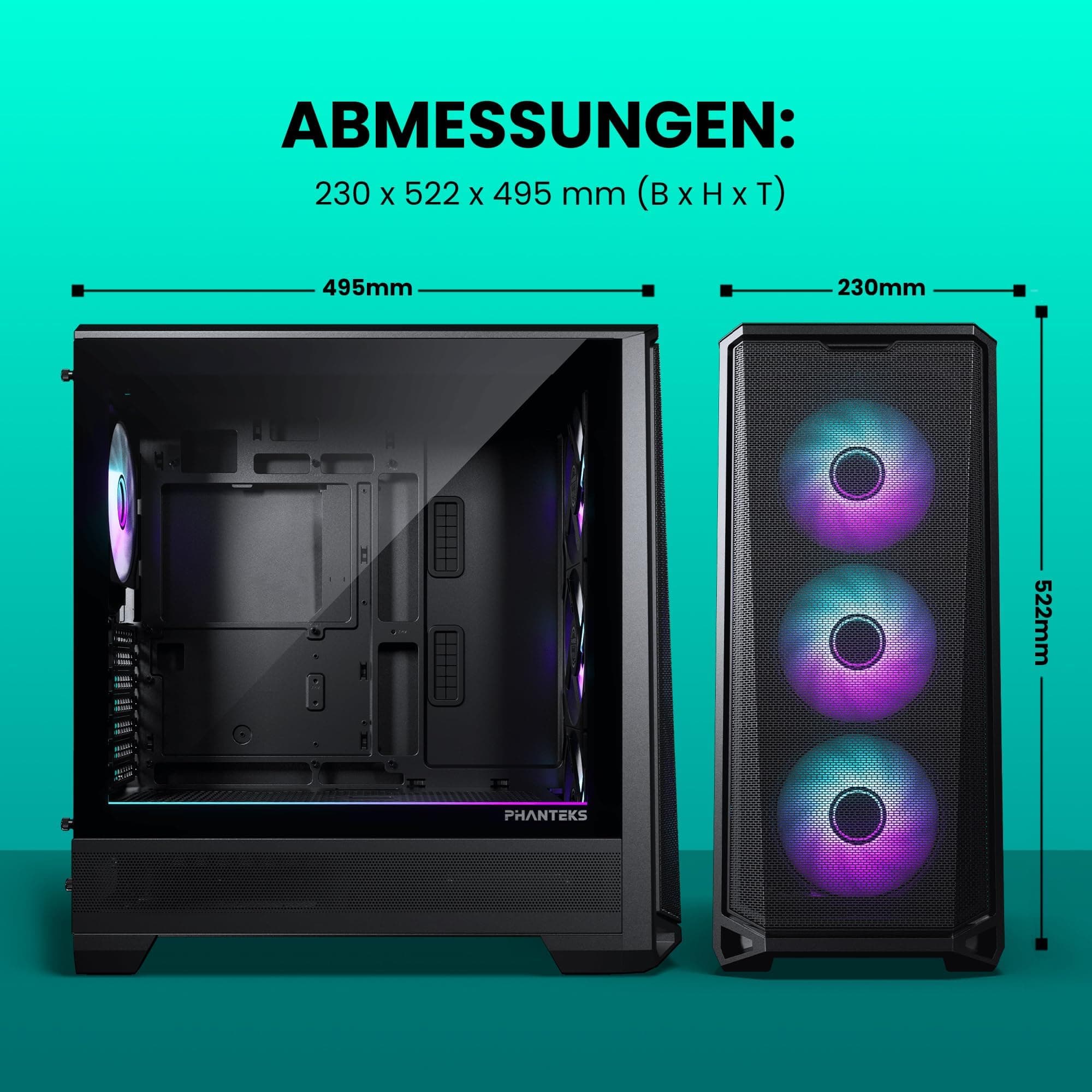 PHANTEKS Eclipse G400A Gaming Midi Tower Schwarz – PC Gehäuse mit 4X 140-mm-D-RGB-Lüftern, Tempered Glass, Mesh-Front, E-ATX kompatibel, 360mm Radiator Support, optimiertes Kabelmanagement Bild 3