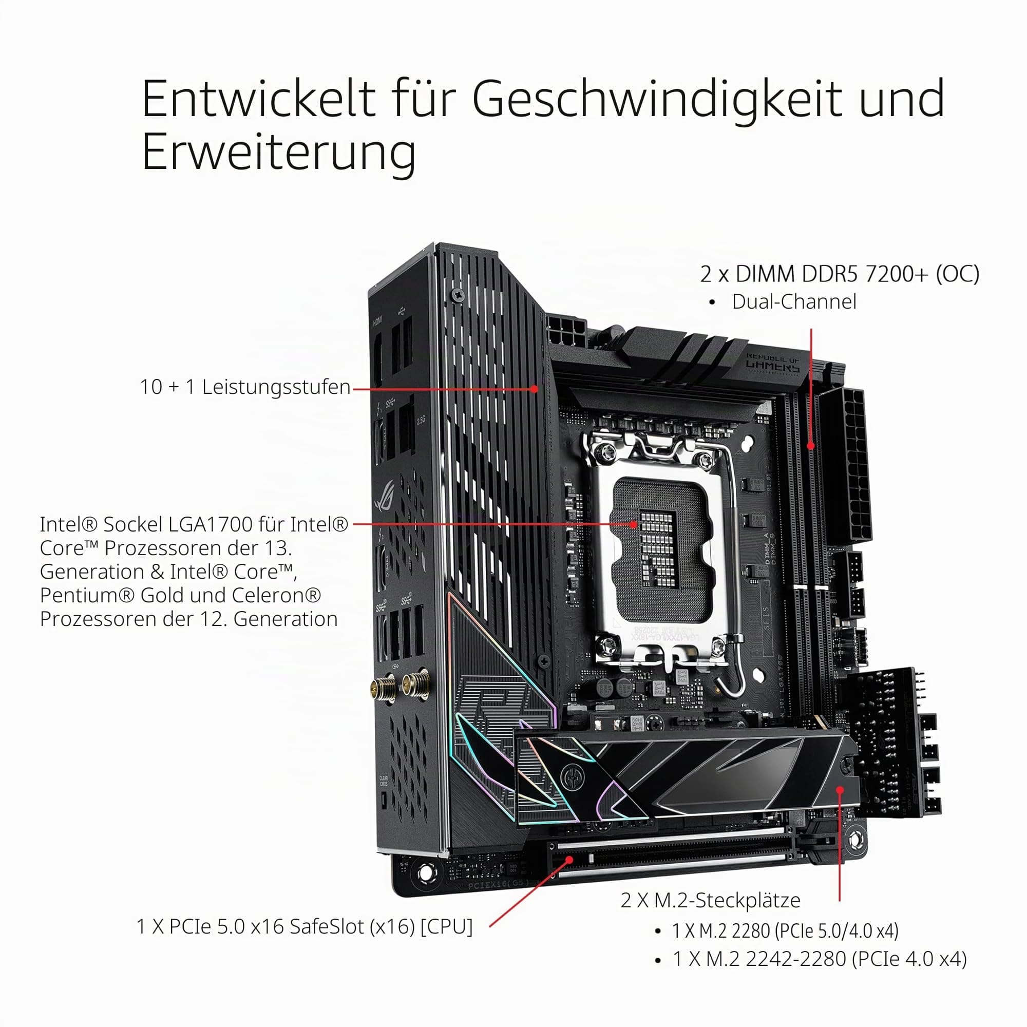 ASUS ROG Strix Z790-I Gaming WIFI Mainboard Sockel Intel LGA1700 (mini-ITX, DDR5 Speicher, 2x M.2, PCIe 5.0, WiFi 6E, Thunderbolt 4, ROG Strix Hive) Bild 3