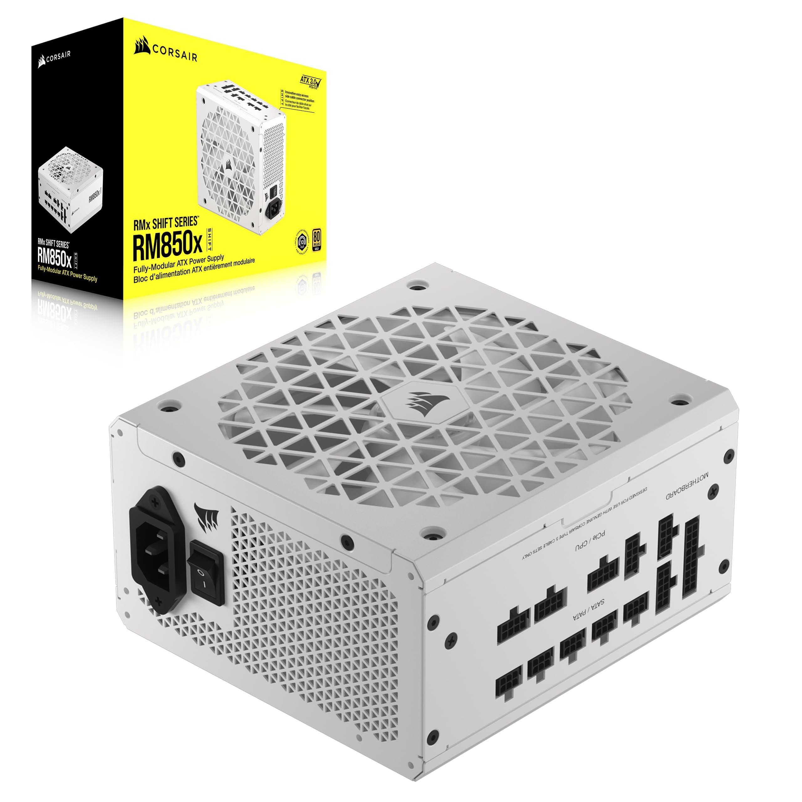 Corsair RM850x SHIFT Vollmodulares ATX-Netzteil - Modulare Seitenschnittstelle - ATX 3.1- & PCIe 5.1-kompatibel - Null-Drehzahl-Lüftermodus - 105°C-Kondensatoren - 80 PLUS Gold-Effizienz - Weiß 850 Watts Weiß