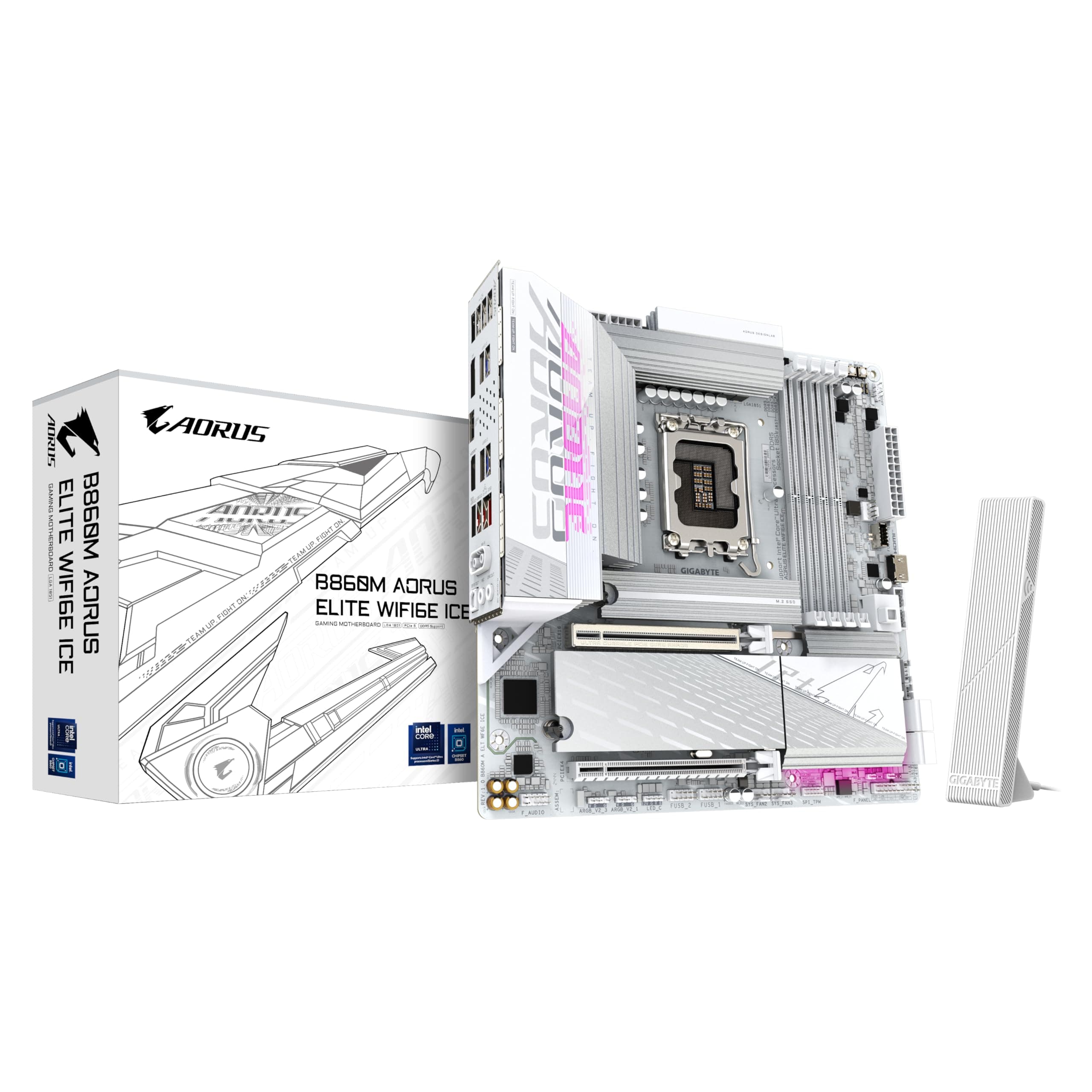 GIGABYTE B860M AORUS Elite WF6E Ice Mainboard - Intel Core Ultra CPUs, 12+1+2+1 Phasen VRM, bis zu 9200MHz DDR5, 1xPCIe 5.0 + 2xPCIe 4.0 M.2, 2,5 GbE LAN, WiFi 6E, USB 4 Bild 2