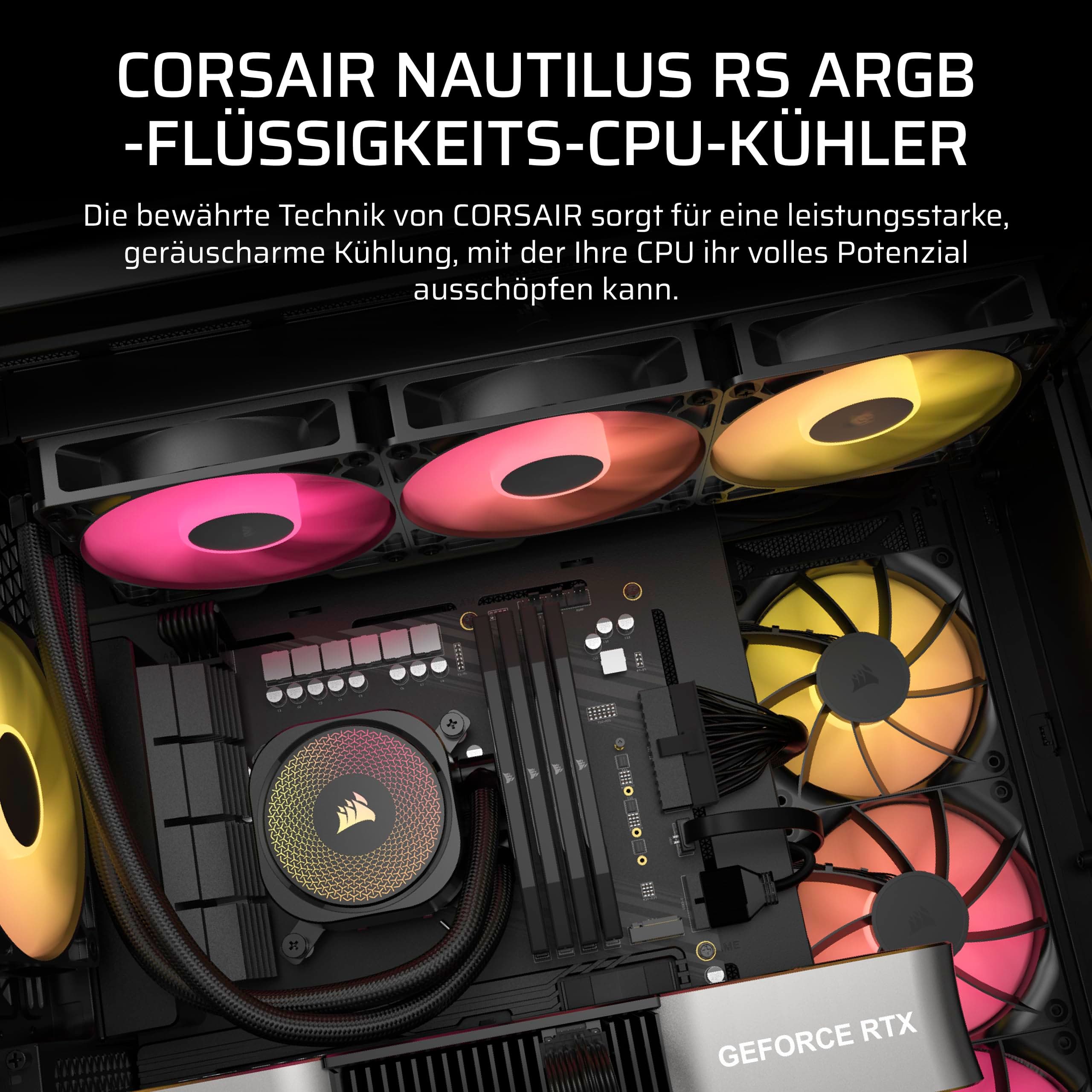 Corsair Nautilus 360 RS ARGB CPU-Flüssigkeitskühler – 360mm AIO – Geräuscharm – Direkter Mainboard-Anschluss – Intel LGA 1851/1700, AMD AM5/AM4 – 3X RS120 ARGB-Ventilatoren Inbegriffen – Schwarz Bild 4