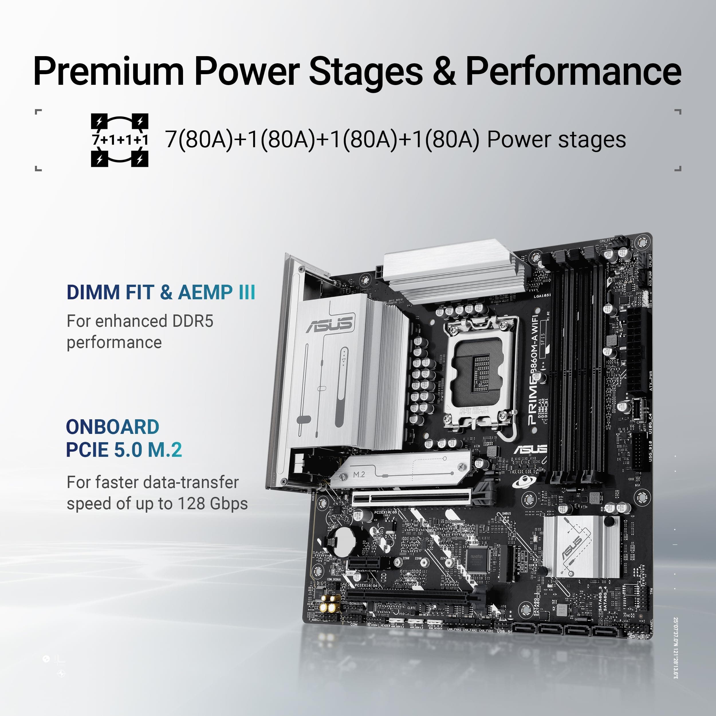 ASUS Prime B860M-A WiFi Gaming Mainboard Sockel Intel LGA 1851 (Intel B860, mATX, DDR5 Speicher, PCIe 5.0, 1x PCIe 4.0 M.2, WiFi 6E, Aura Sync) Bild 5