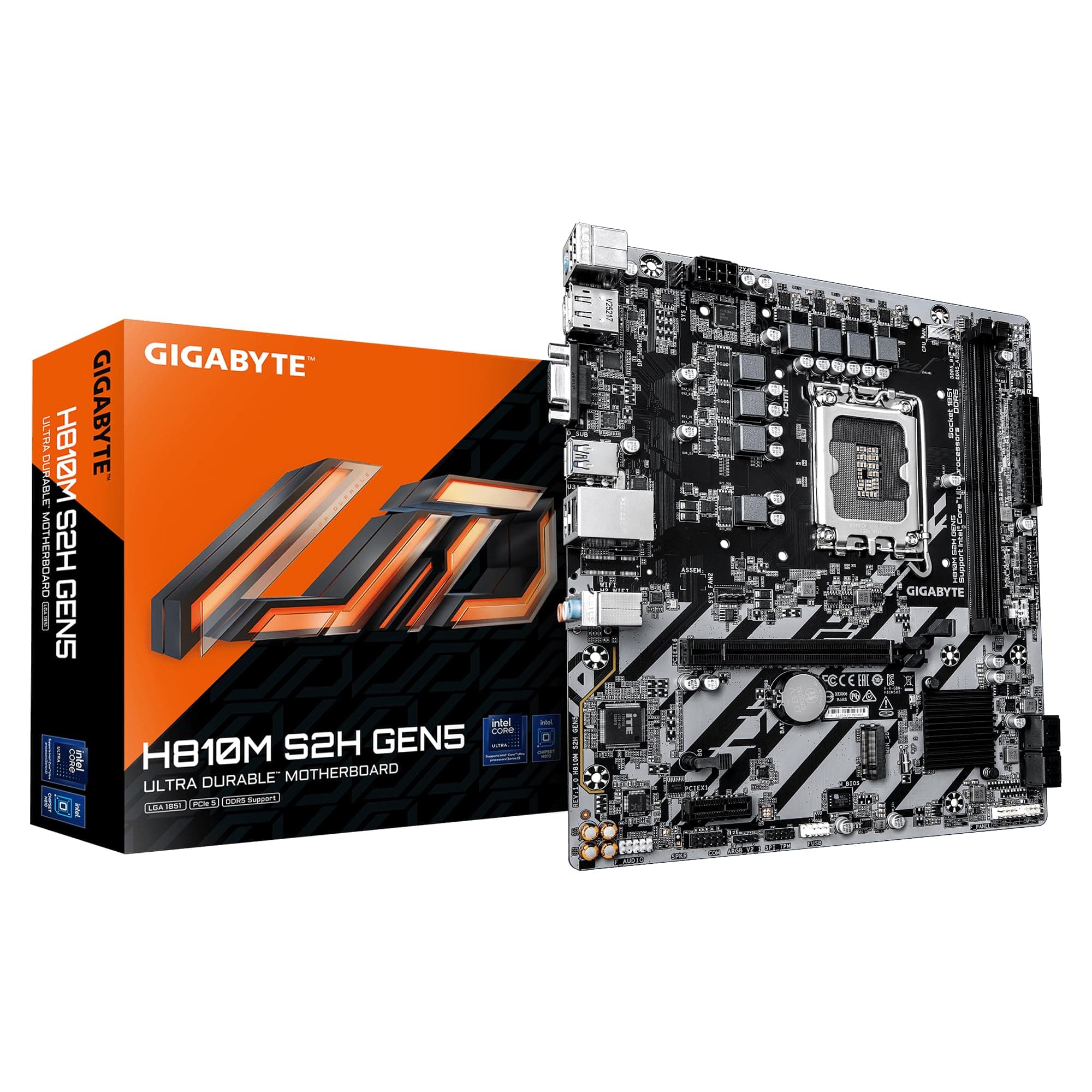 GIGABYTE H810M S2H GEN5 Mainboard – Intel Core Ultra (Serie 2) CPUs, 4+1+2-Phasen-VRM, bis zu 6400 MHz DDR5, 1× PCIe-4.0-M.2, 1-GbE-LAN, USB 3.2 Gen 1 Bild 2