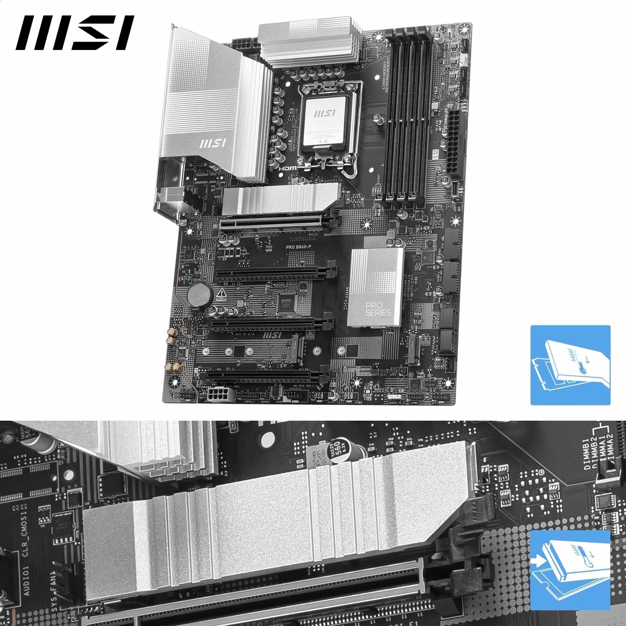 MSI PRO B860-P Mainboard, ATX - Unterstützt Intel Core Ultra Prozessoren (Series 2), LGA 1851-12 DRPS, DDR5 Memory Boost (8600+ MT/s OC), PCIe 5.0 x16 & 4.0 x16, M.2 Gen5, 5G LAN Bild 5