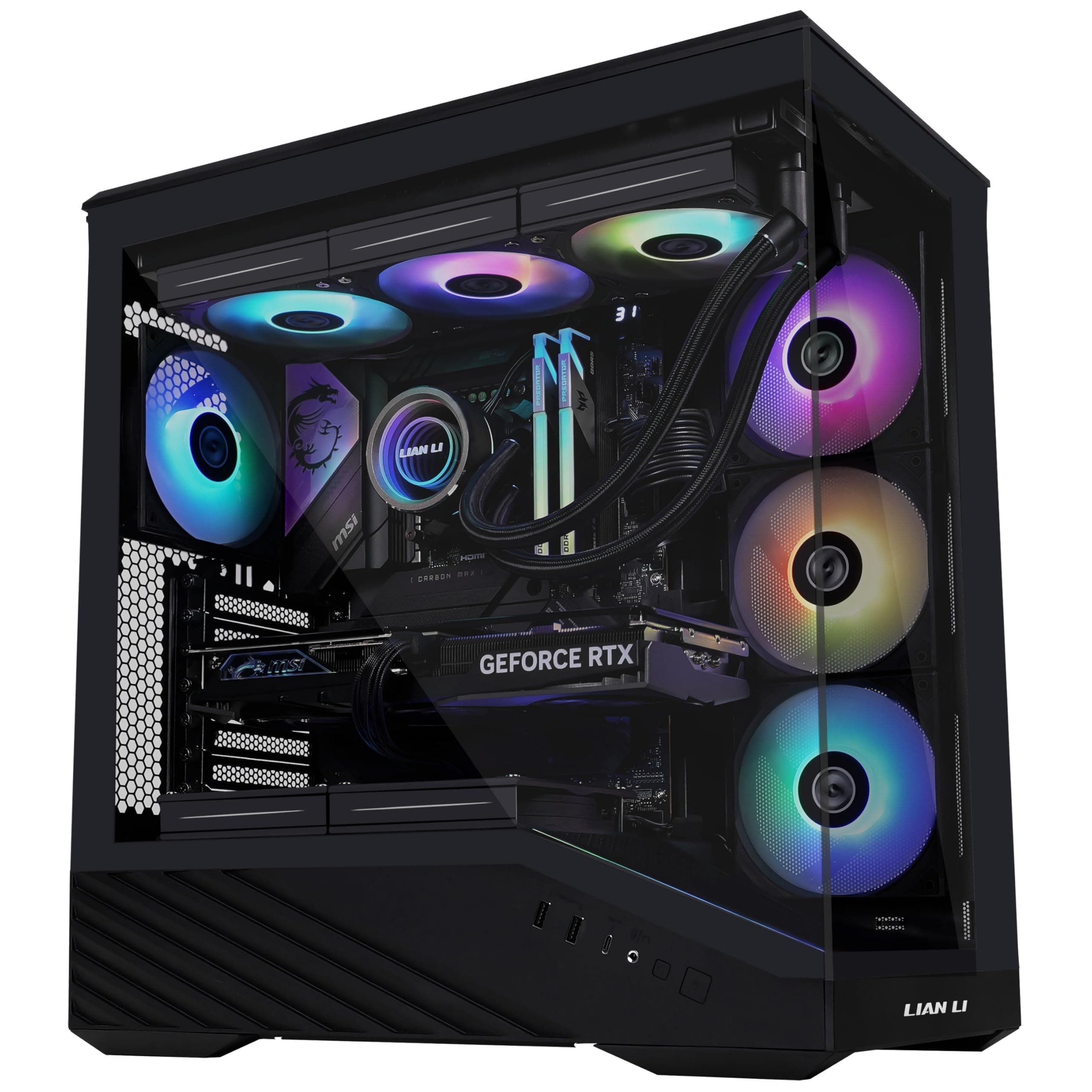 LIAN LI Vector V100 PC-Gehäuse Schwarz – ATX Midi-Tower mit Tempered Glass, RGB-Beleuchtung, 4X 120-mm-Lüfter, Platz für 360mm Radiator, GPU bis 415mm, Back Connect kompatibel Bild 5