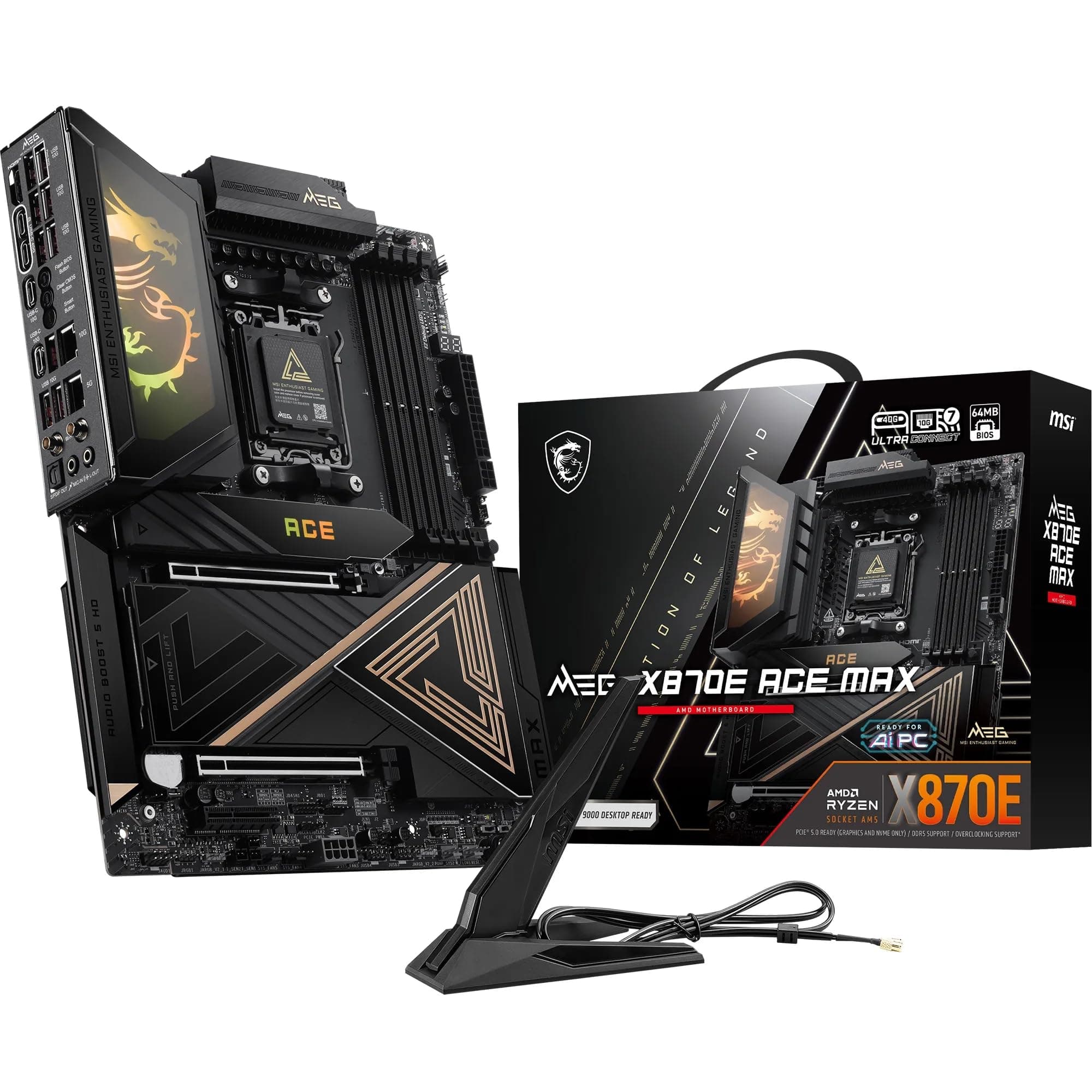 MSI MEG X870E ACE MAX Mainboard, ATX - Unterstützt AMD Ryzen 9000/8000 / 7000 Prozessoren, AM5-64MB BIOS ROM, 110A SPS VRM, DDR5 Speicher (bis zu 9000+ MT/s OC), M.2 & PCIe 5.0, USB4, Wi-Fi 7 Bild 2