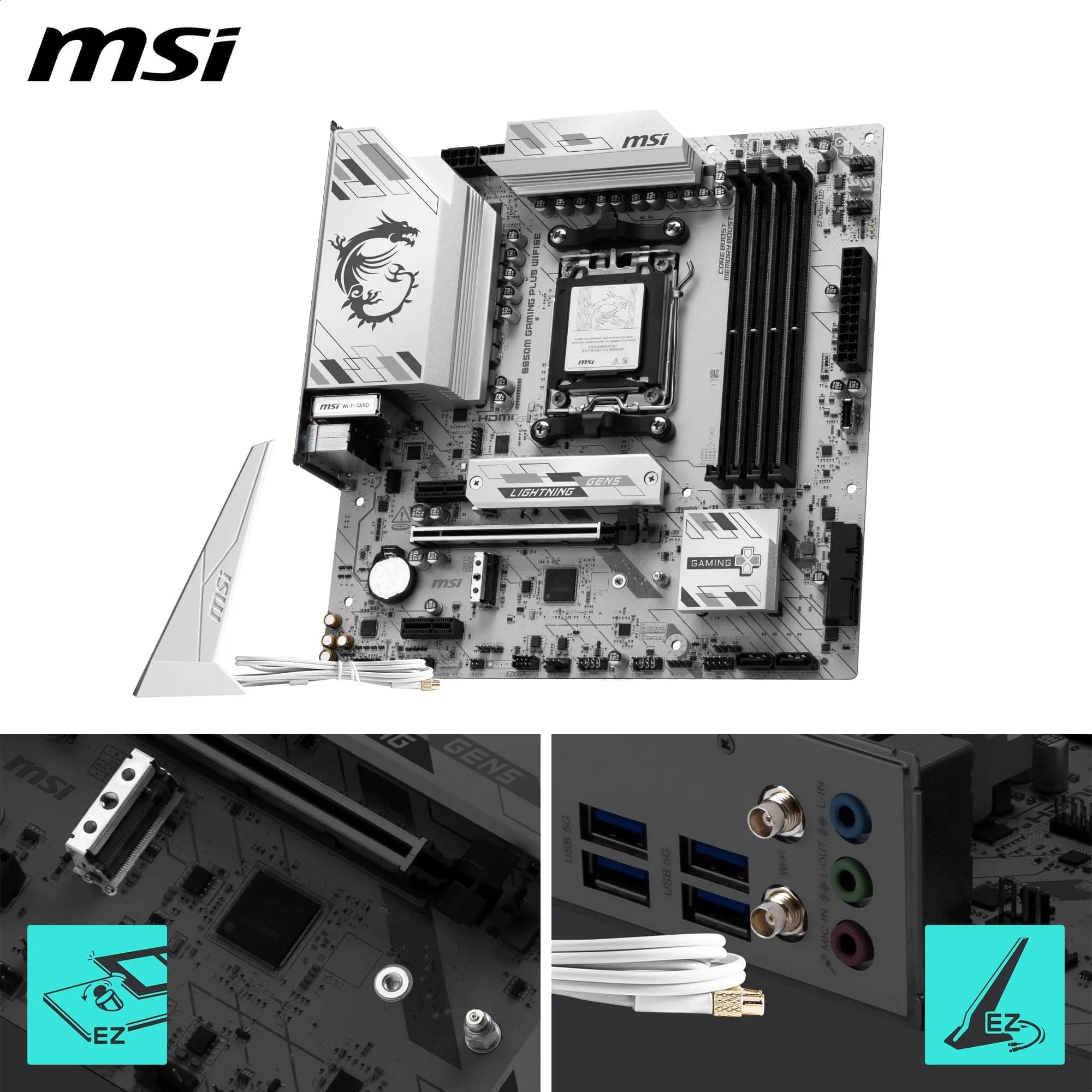 MSI B850M Gaming Plus WIFI6E Mainboard, mATX - Unterstützt AMD Ryzen 9000/8000 / 7000 Prozessoren, AM5 - DDR5 Memory Boost 8200+ MT/s (OC), PCIe 4.0 x16, M.2 Gen5, Wi-Fi 6E, 2.5G LAN Bild 5