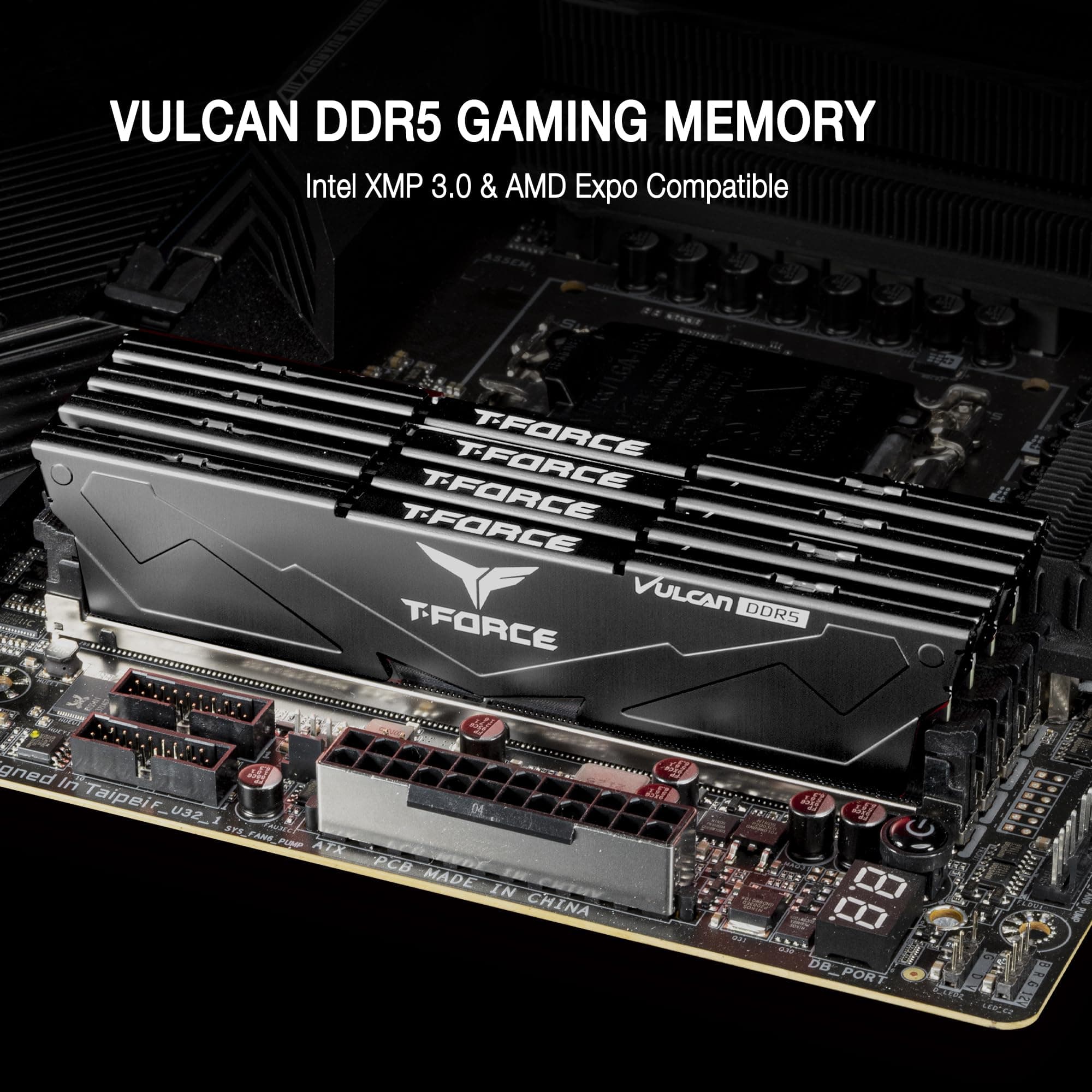 TEAMGROUP T-Force FLBD564G6000HC38JDC01 Vulcan DDR5 64GB (2x32GB) 6000MHz (PC5-48000) CL38 Intel XMP 3.0 & AMD Expo kompatibles Desktop-Speichermodul RAM Schwarz 64GB(32GBx2) DDR5 6000MHz 38-46-46-84 Schwarz Bild 3