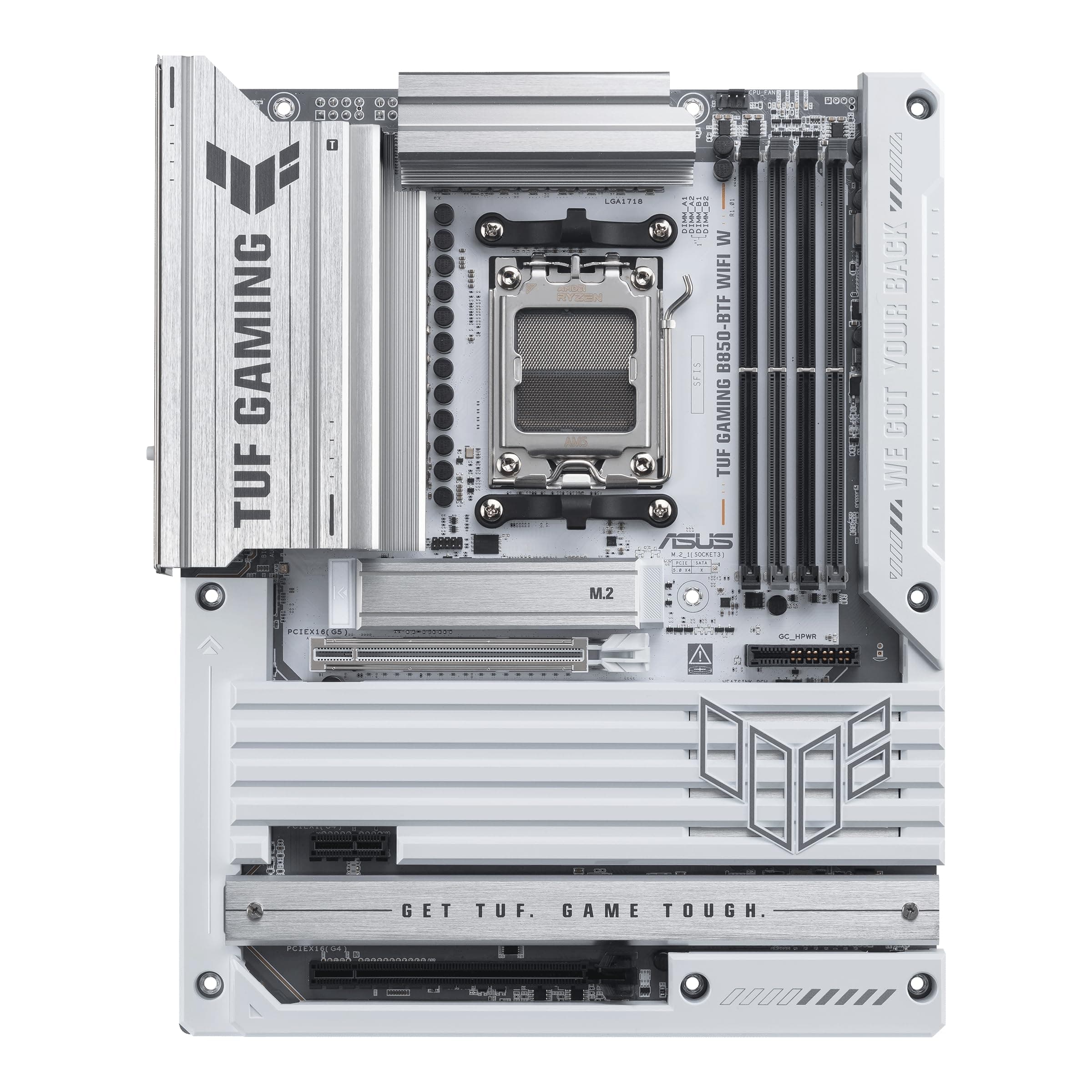 ASUS TUF Gaming B850-BTF WiFi W AMD B850 ATX Motherboard, verstecktes Stecker-Design, 14 + 2 + 1 80 A DrMOS Leistungsstufen, DDR5, PCIe 5.0 Ready, 3X M.2, Wi-Fi 7, 2,5 GB LAN, DP, HDMI™, USB 20 Gbit/s Bild 3