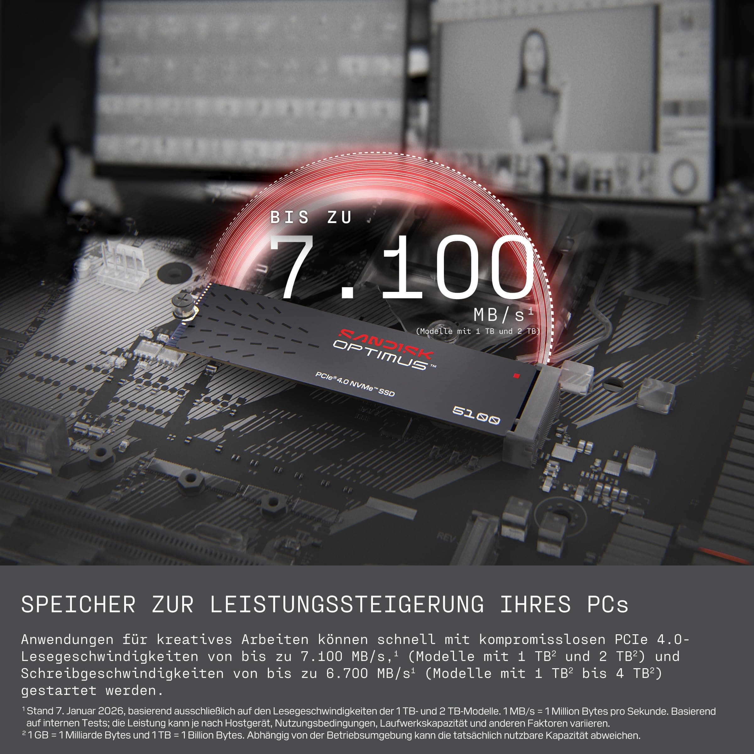 SANDISK Optimus 5100 NVMe SSD 1 TB (bis zu 7.100/6.700 MB/s sequentielles Lesen/Schreiben, M.2 2280, PCIe 4.0x4) Bild 4
