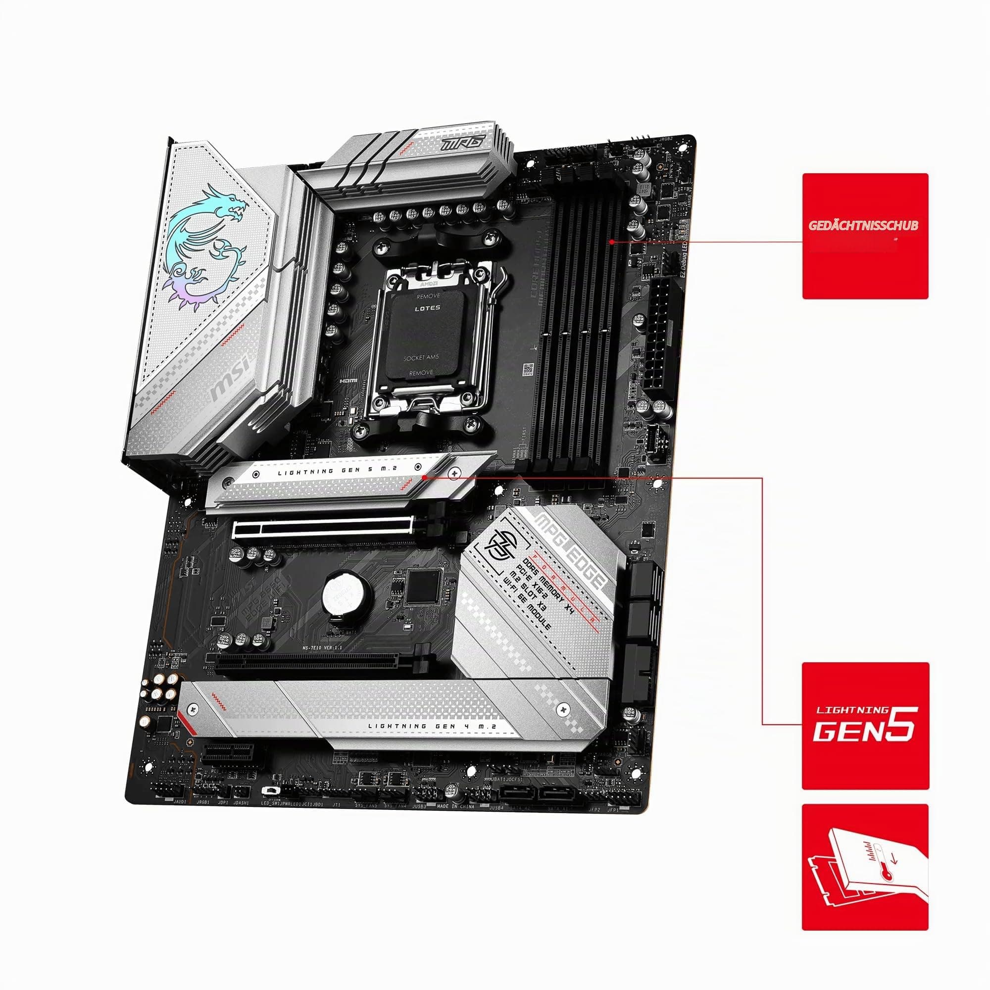 MSI MPG B650 Edge WiFi Mainboard, ATX - Unterstützt Ryzen 9000, 8000 & 7000 Serie Prozessoren, AM5-14 Duet Rail 80A VRM, DDR5 6600+MHz/OC, 2 x PCIe 4.0 x16, 1x M.2 Gen5, 2 x M.2 Gen4, Wi-Fi 6E Bild 5