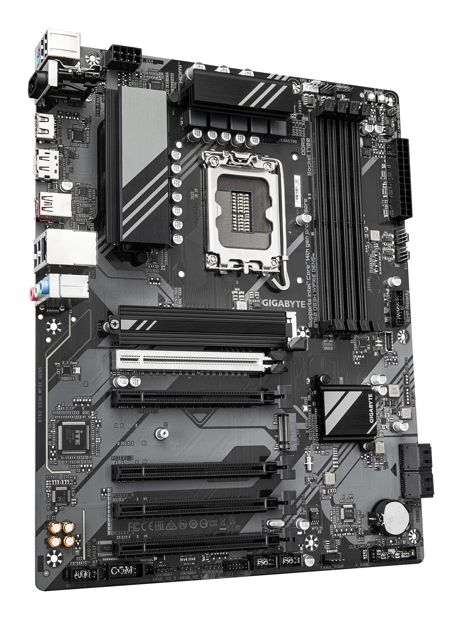 GIGABYTE B760 DS3H WIFI6E GEN5 Mainboard – Unterstützt Intel Core Prozessoren der 14. Generation, 8+2+1 Phasen Digital-VRM, bis zu 5600 MHz DDR5, 2xPCIe 4.0 M.2, Wi-Fi 6E, 1 GbE LAN, USB 3.2 Gen 2x2 Bild 5
