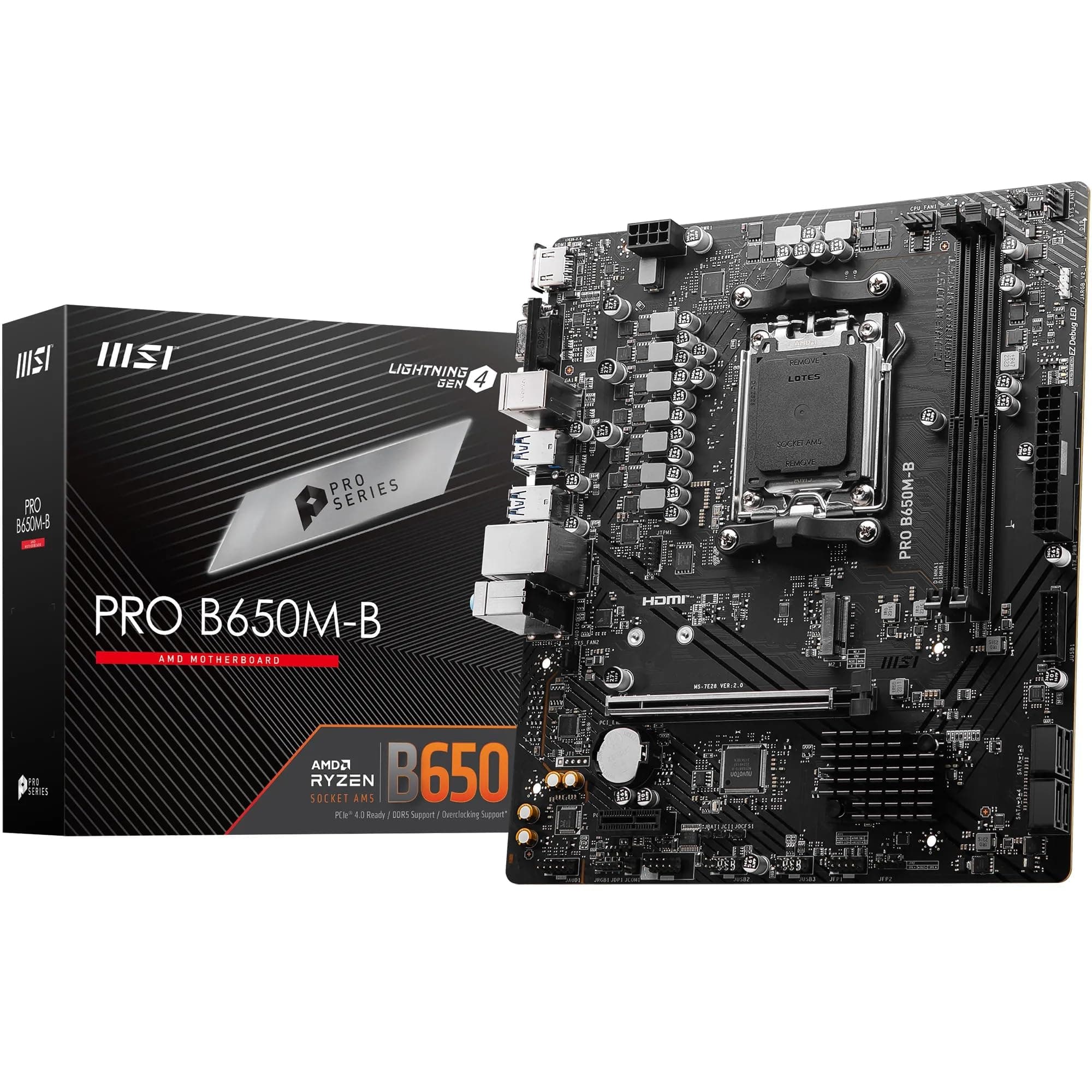 MSI PRO B650M-B Mainboard, Micro-ATX - Unterstützt Ryzen 9000, 8000 & 7000 Series Prozessoren, AM5 - DDR5 Memory Boost 6800+MHz/OC, 1 x PCIe 4.0 x16, 1 x M.2 Gen4, 2.5G LAN Bild 2