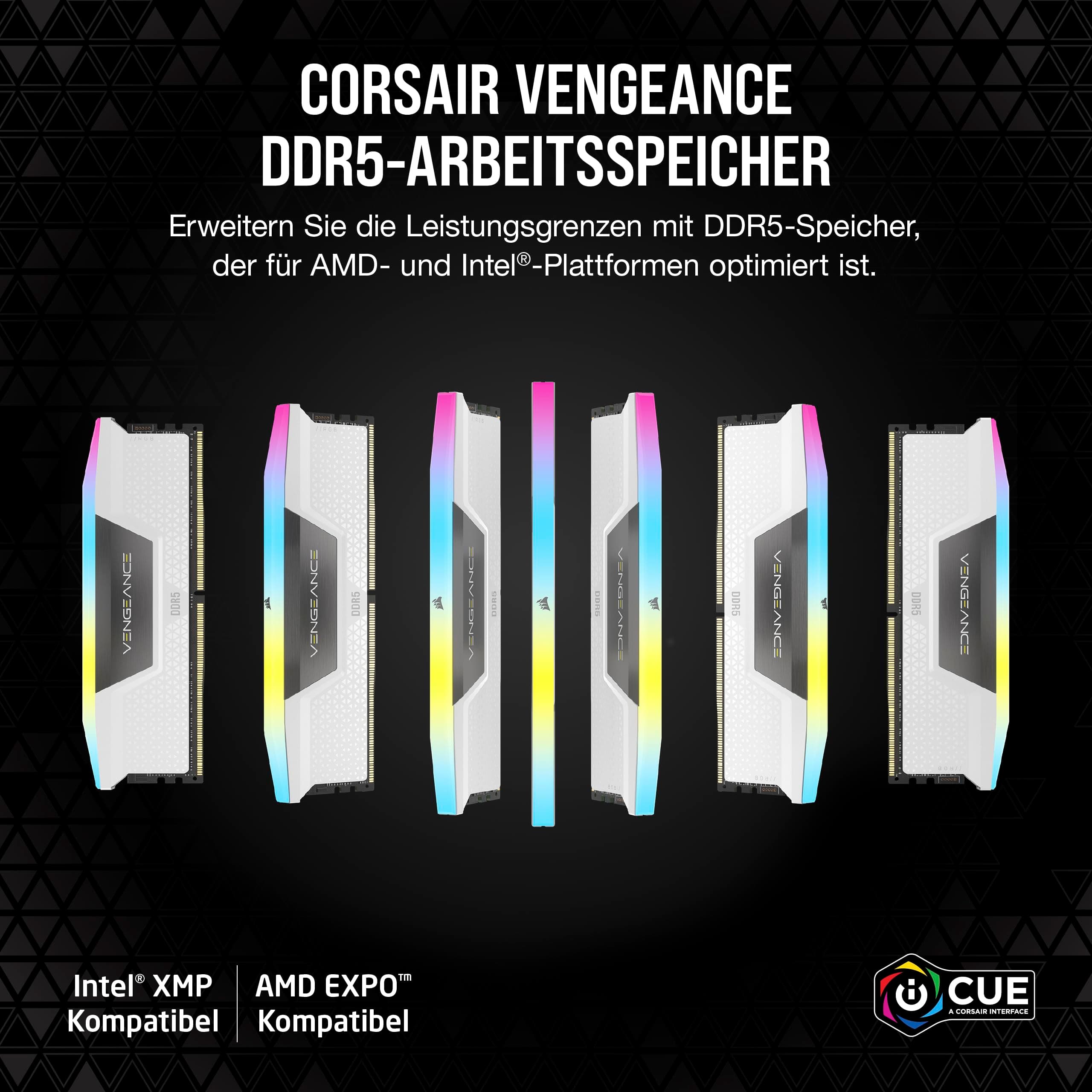 CORSAIR Vengeance RGB DDR5 RAM 32GB (2x16GB) Bis zu 6400MHz CL32-40-40-84 1.40V AMD EXPO Intel XMP 3.0 Desktop-Arbeitsspeicher – Weiß (CMH32GX5M2B6400Z32W) Bild 3