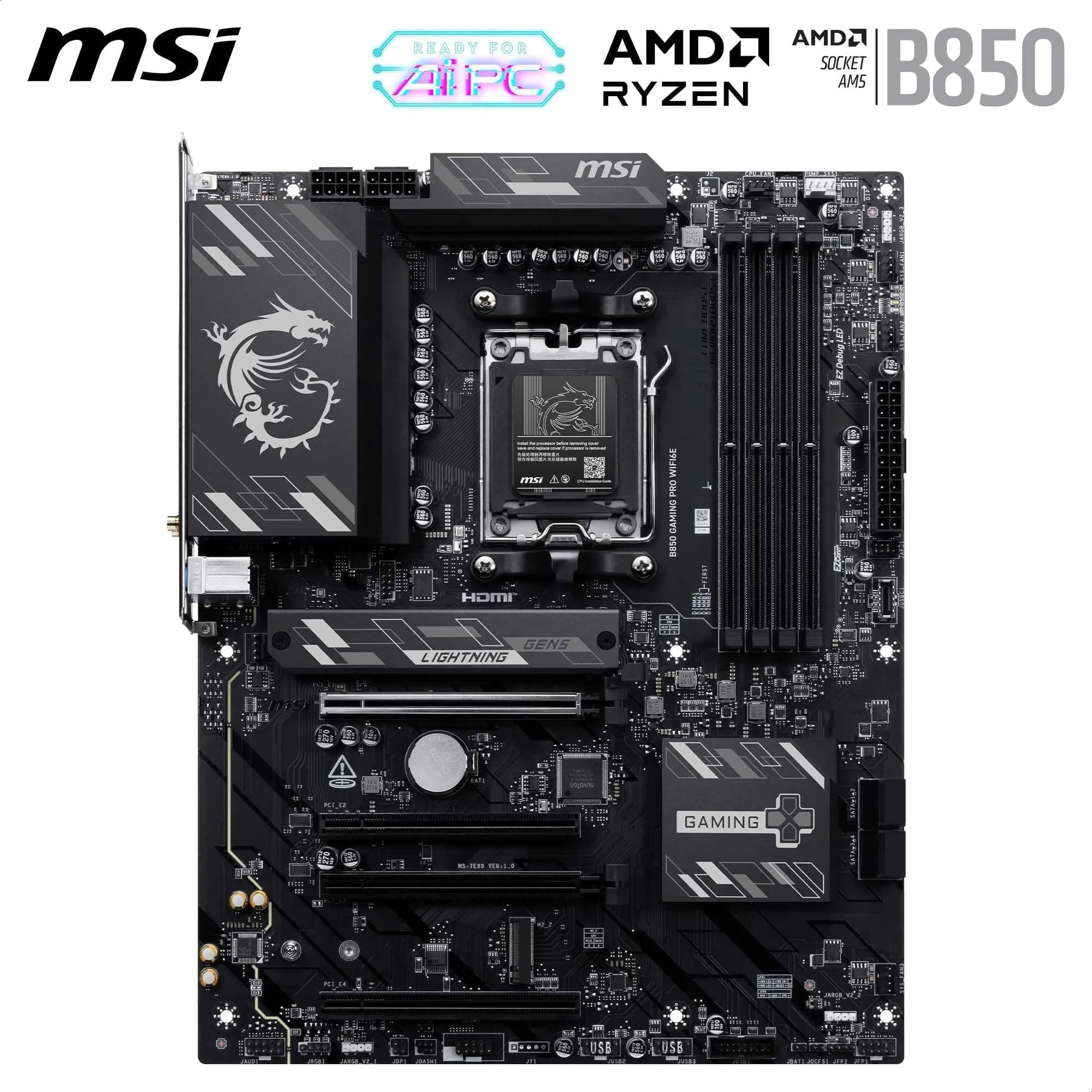 MSI B850 Gaming PRO WIFI6E Mainboard, ATX - Unterstützt AMD Ryzen 9000/8000 / 7000 Prozessoren, AM5 - DDR5 Memory Boost 8200+ MT/s (OC), PCIe 4.0 x16, M.2 Gen5, Wi-Fi 6E, 2.5G LAN Bild 3