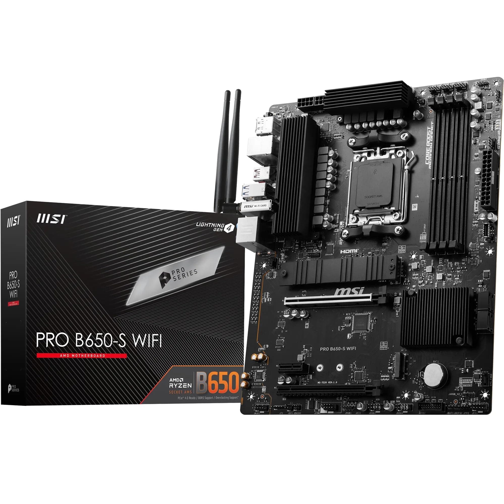MSI PRO B650-S WiFi Motherboard, ATX - Unterstützt Ryzen 9000, 8000 & 7000 Serie Prozessoren, AM5 - DDR5 Memory Boost 6000+MHz/OC, 2 x PCIe 4.0 x16, 2 x M.2 Gen4, Wi-Fi 6E Bild 2